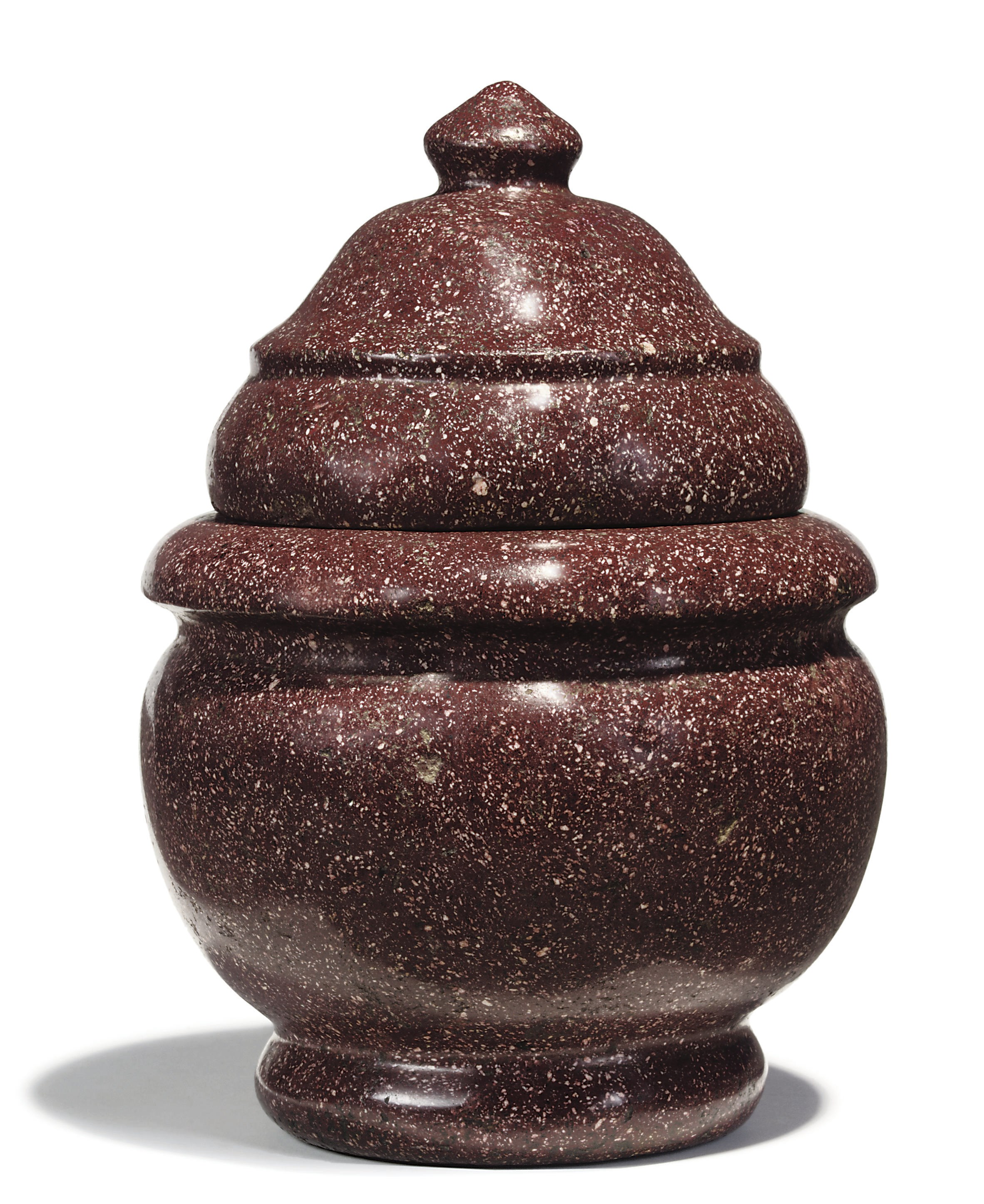 AN ITALIAN PORPHYRY COVERED MORTAR