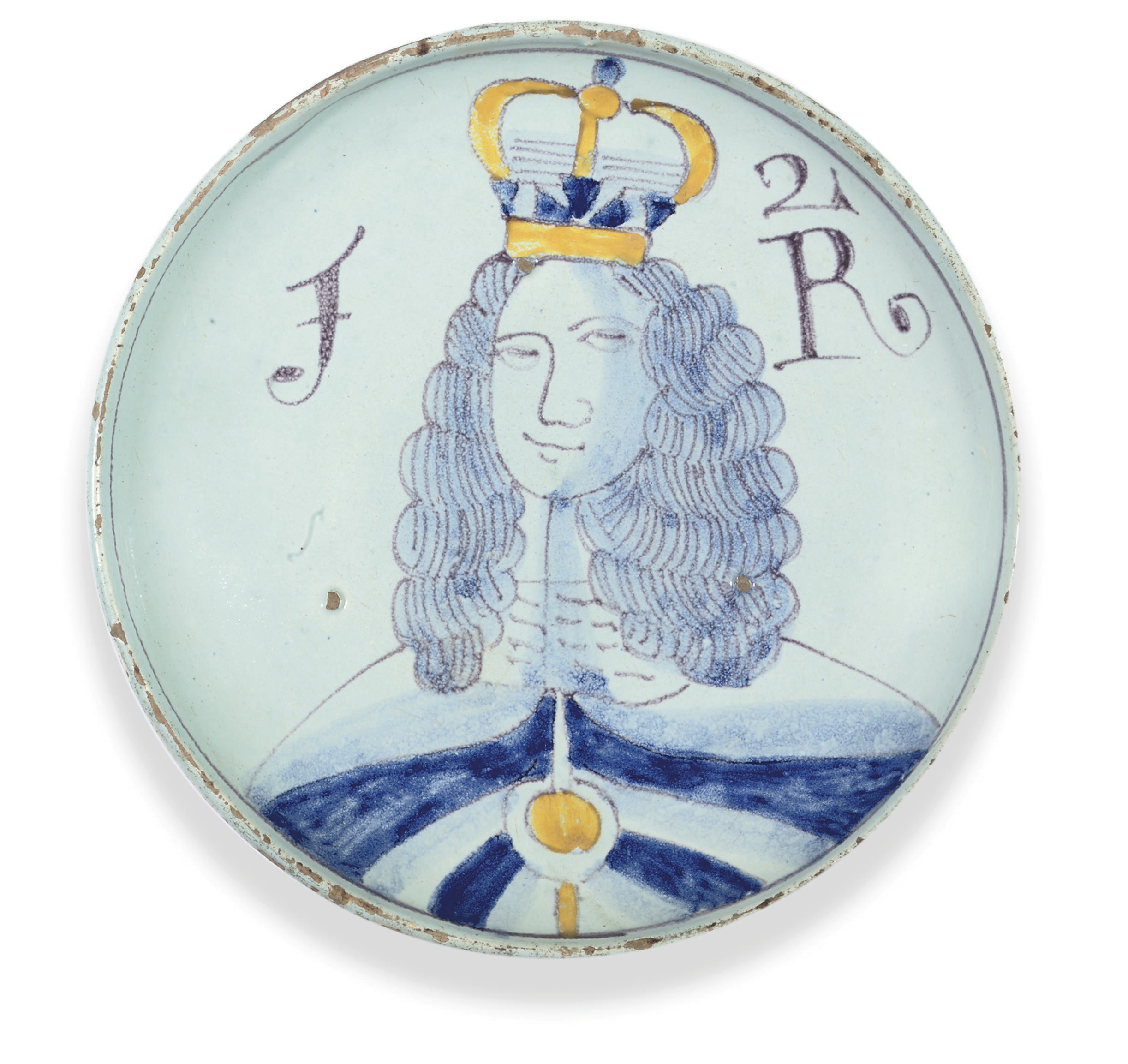 A BRISLINGTON DELFT SMALL ROYAL PORTRAIT DISH