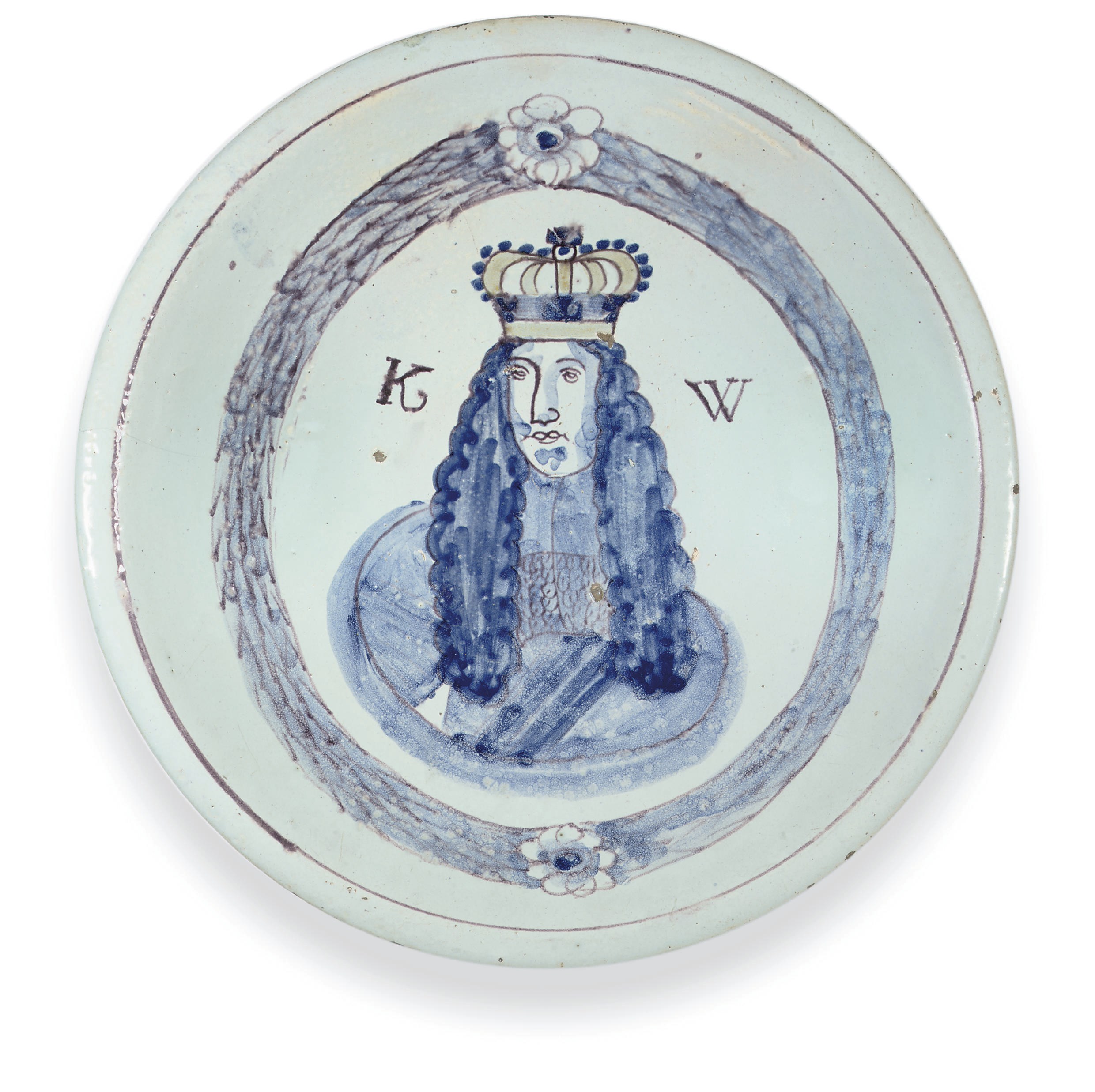 A BRISLINGTON DELFT ROYAL PORTRAIT CHARGER