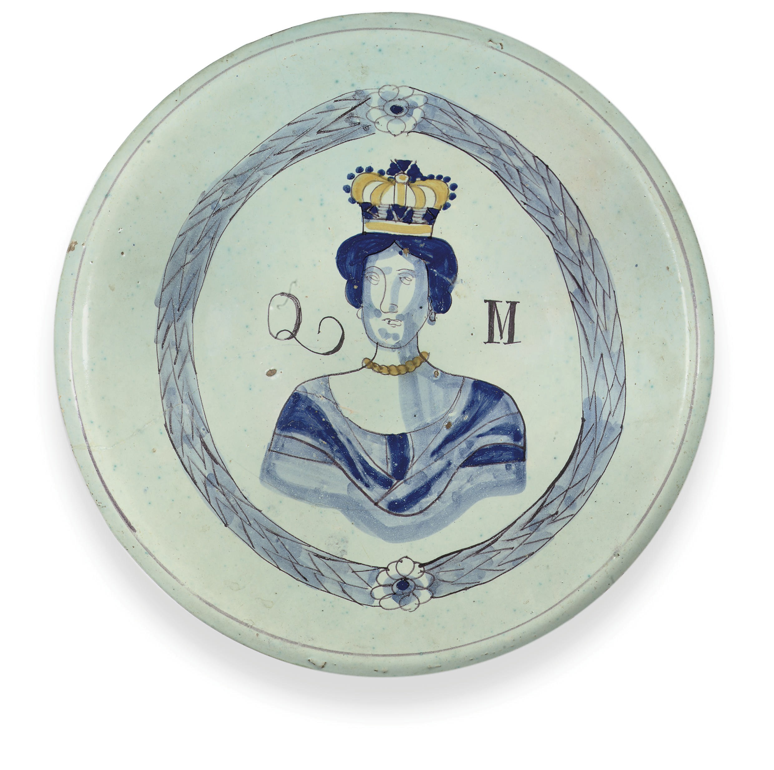 A BRISLINGTON DELFT ROYAL PORTRAIT CHARGER