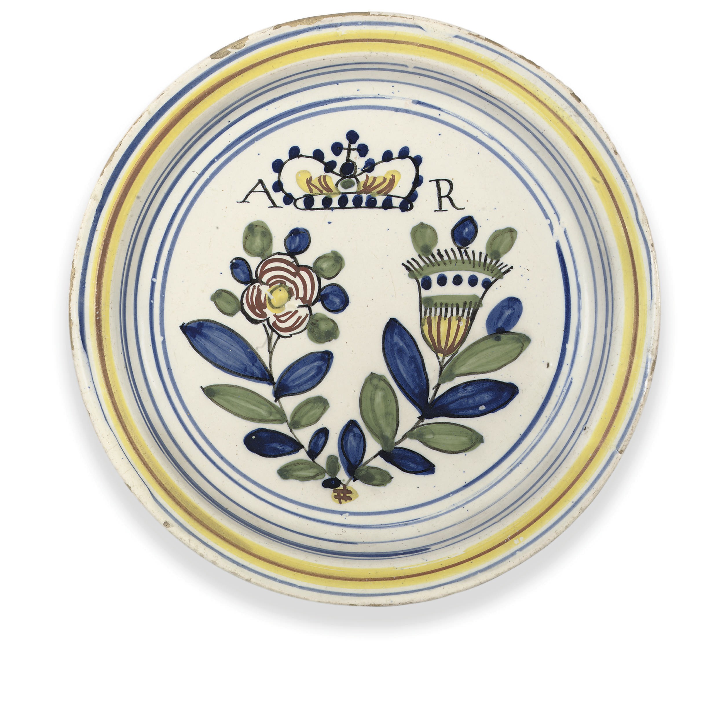 A LONDON DELFT POLYCHROME UNION PLATE