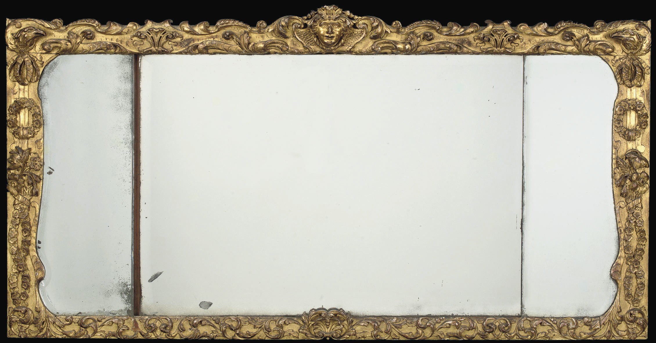 A WILLIAM III GILTWOOD OVERMANTEL MIRROR