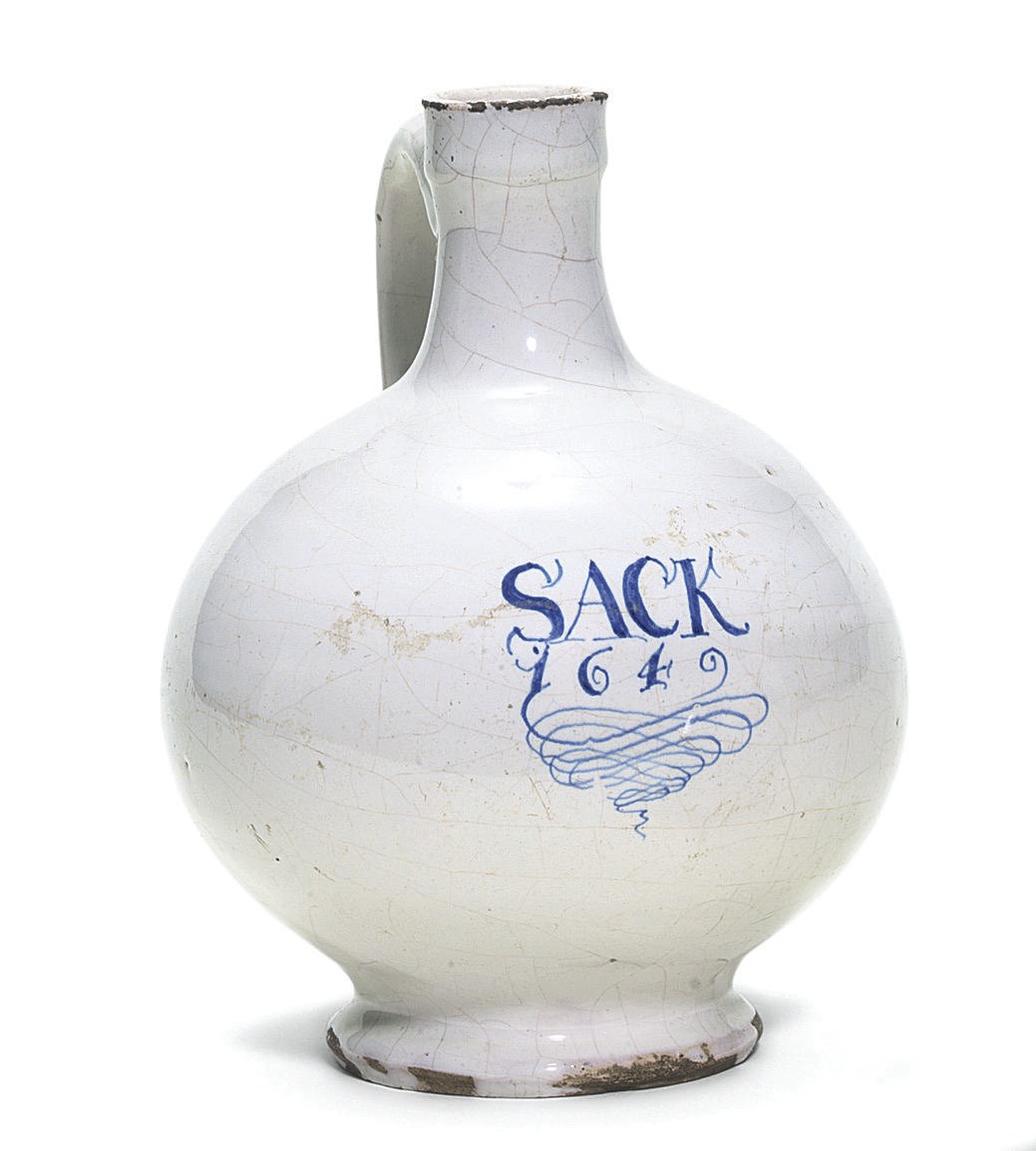A LONDON DELFT DATED BLUE AND WHITE WINE-BOTTLE