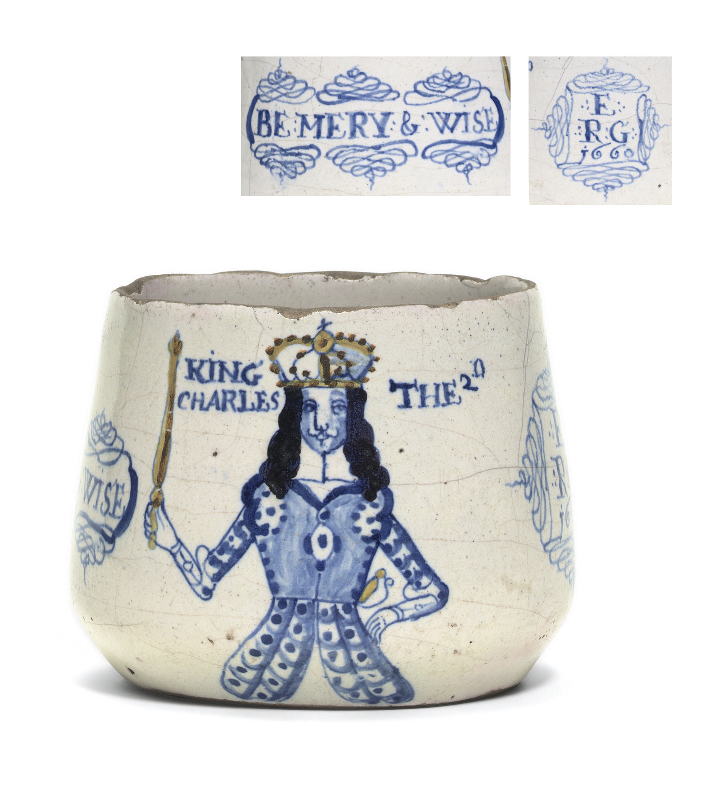 A LONDON DELFT POLYCHROME INSCRIBED AND DATED ROYAL PORTRAIT CAUDLE-CUP