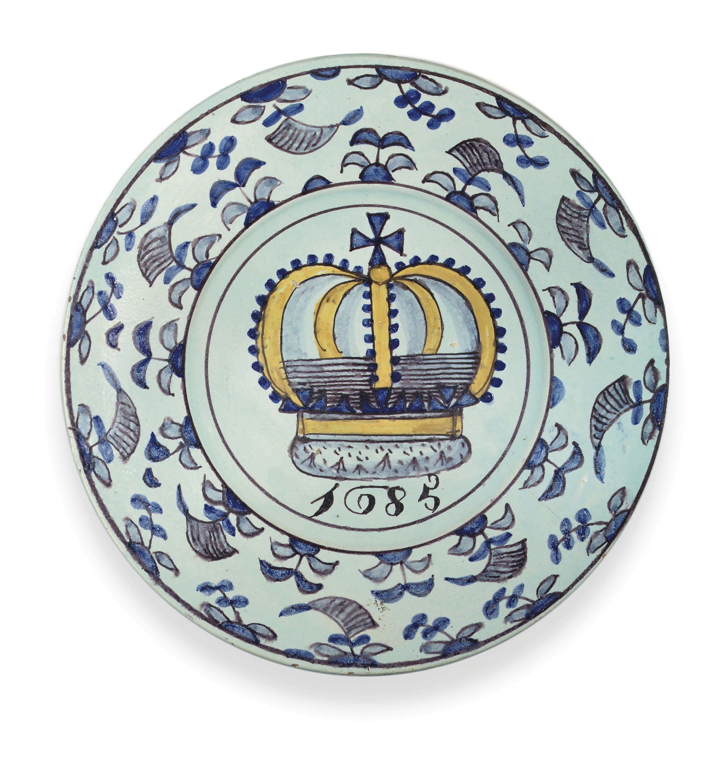 A BRISLINGTON DELFT DATED POLYCHROME ROYALIST CHARGER