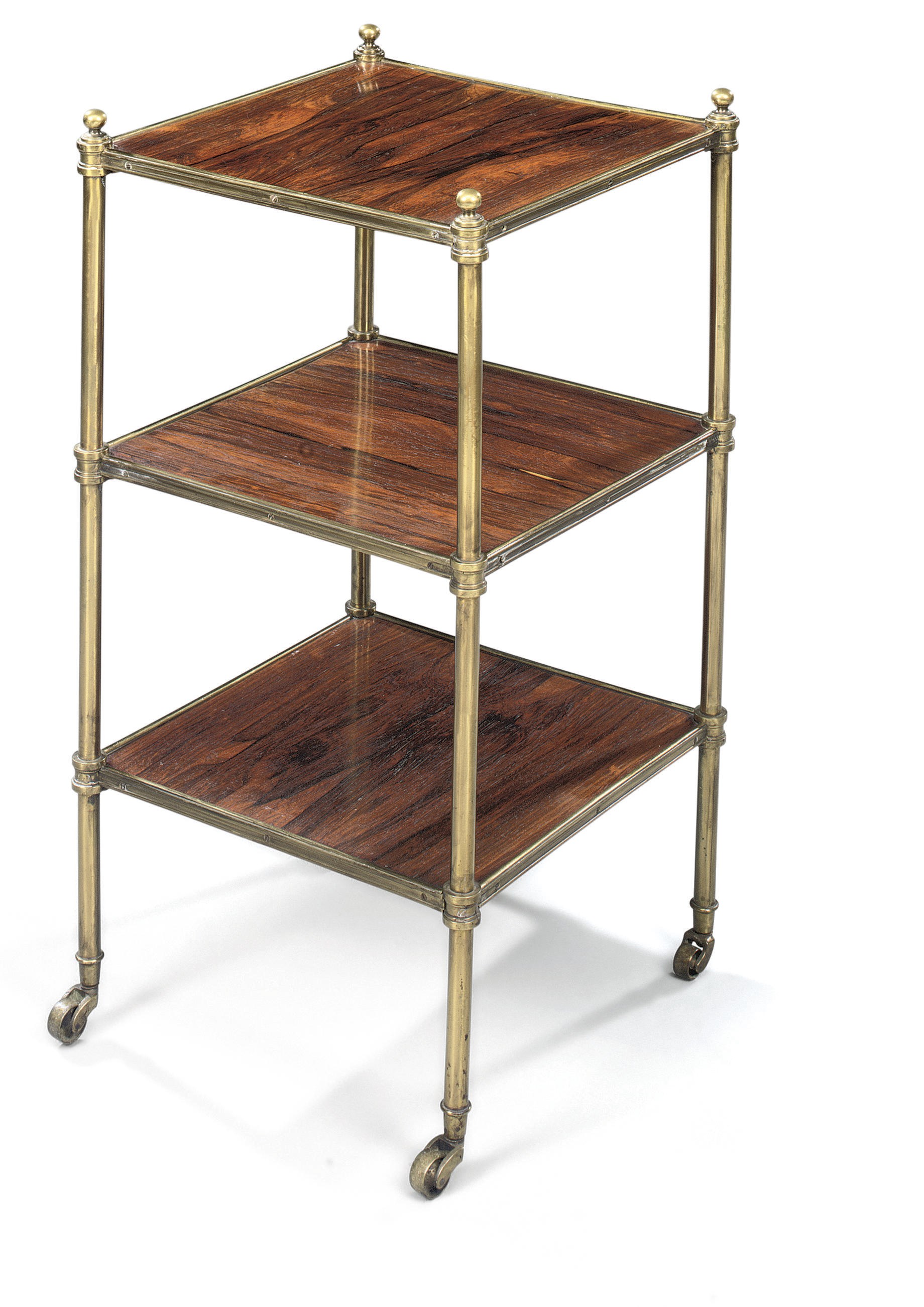 A GEORGE III GILT-BRASS AND ROSEWOOD THREE-TIER ÉTAGÈRE