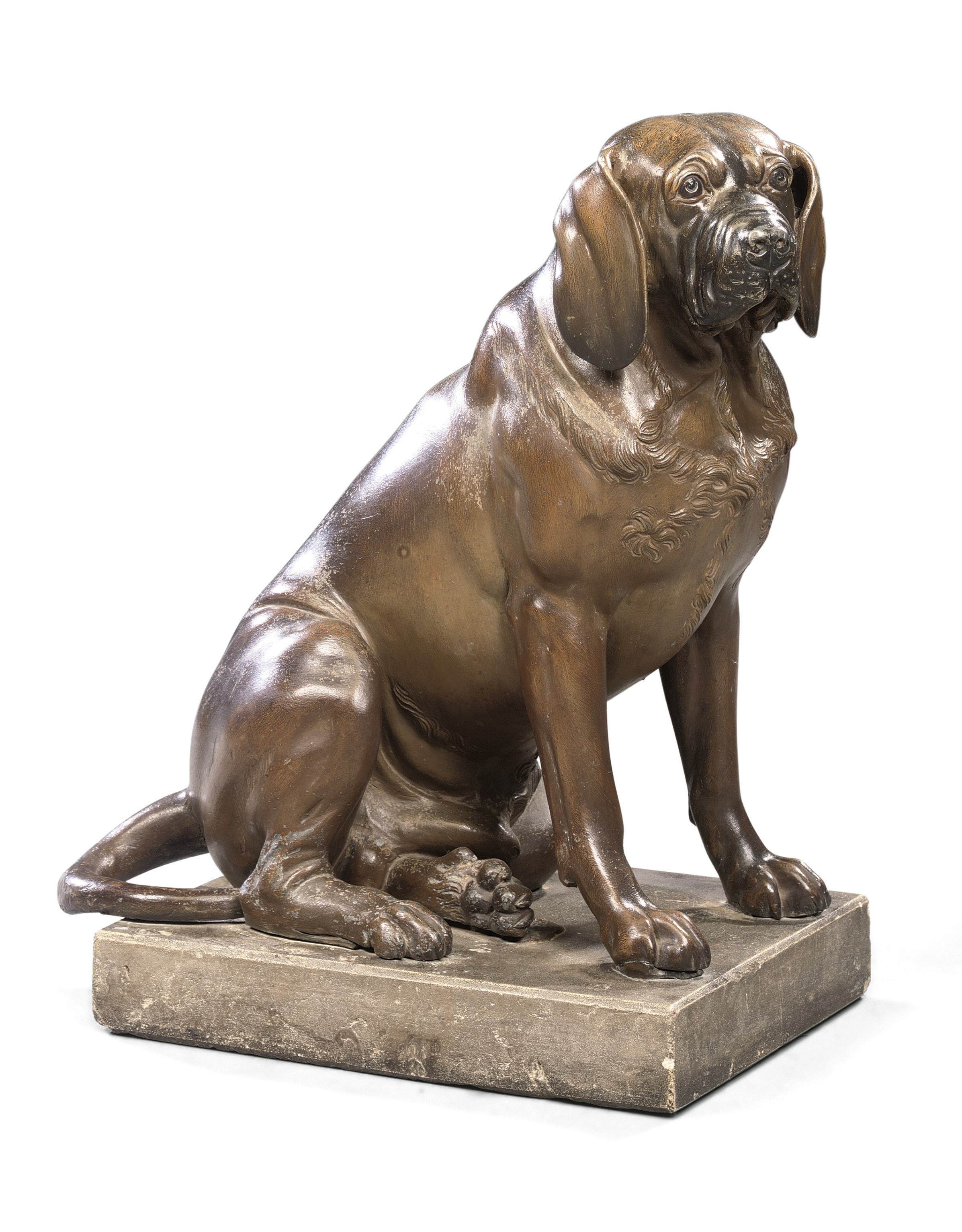 A GEORGE III PAINTED LEAD MODEL OF A DOG