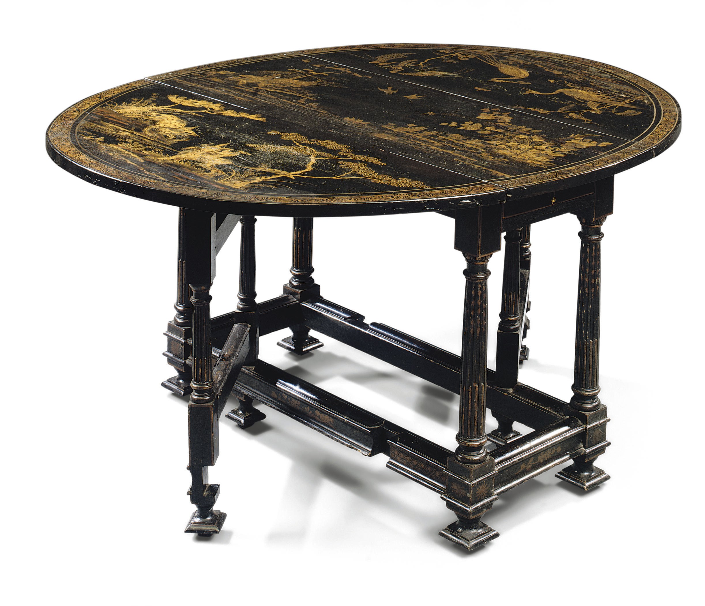 A WILLIAM AND MARY BLACK AND GILT-JAPANNED OVAL GATELEG TABLE