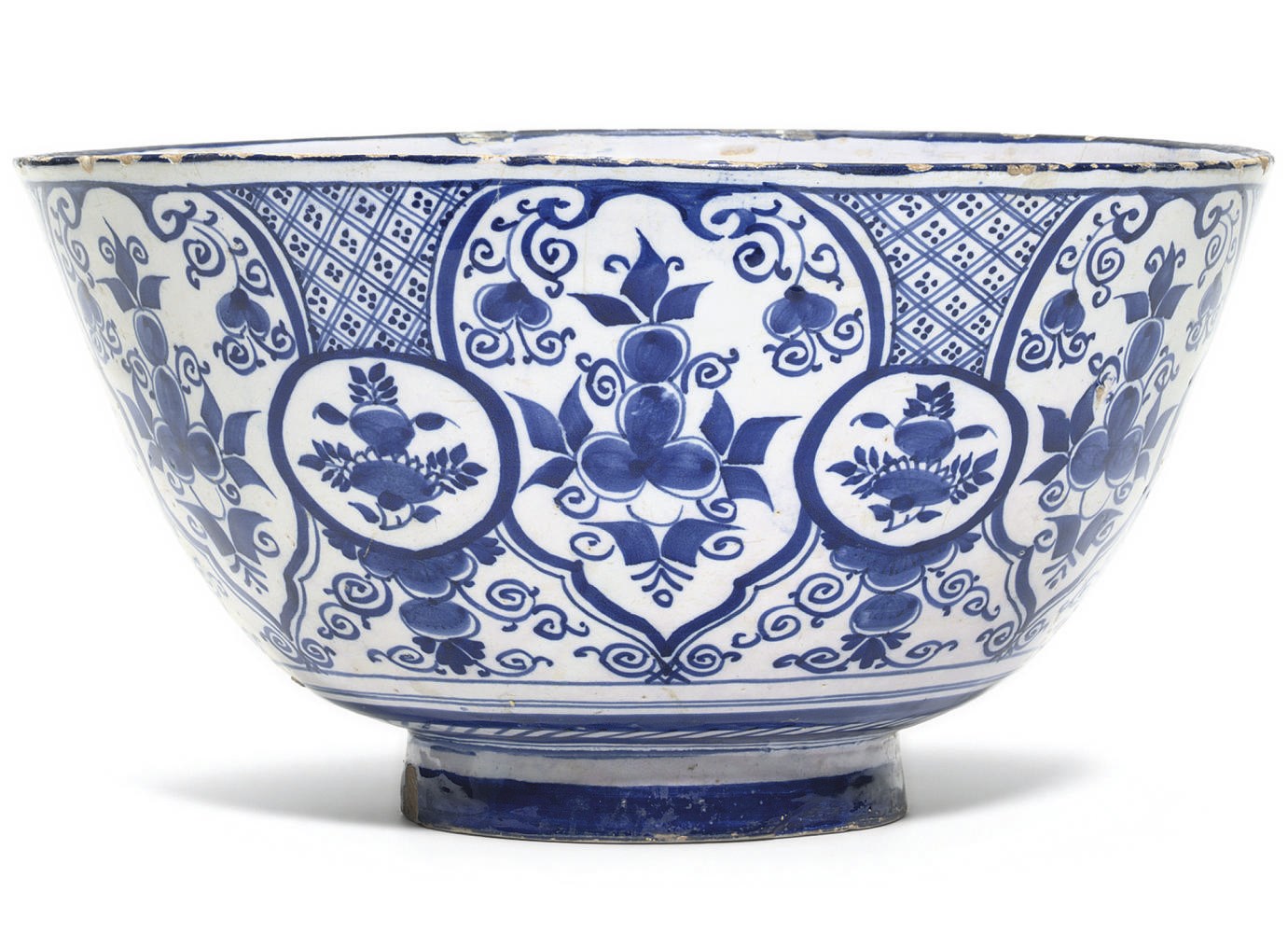A BRISTOL DELFT BLUE AND WHITE PUNCH-BOWL