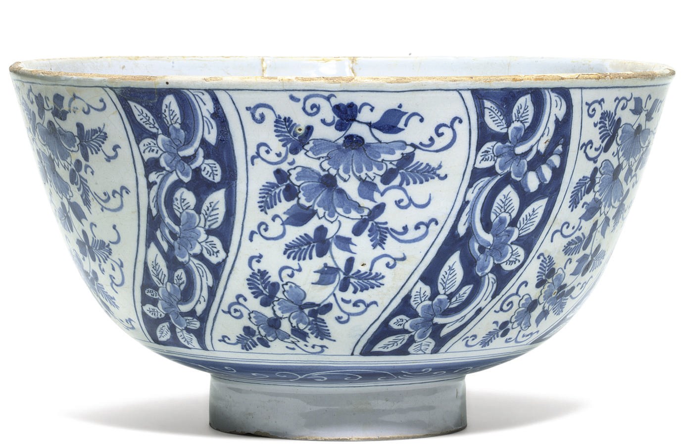 A BRISTOL DELFT BLUE AND WHITE PUNCH-BOWL