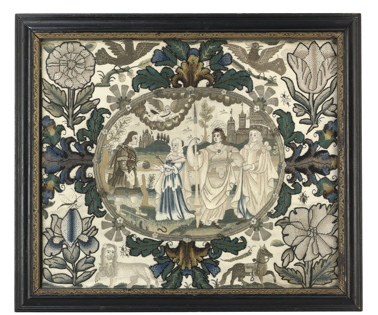 A CHARLES II NEEDLEWORK AND BEADWORK PICTURE