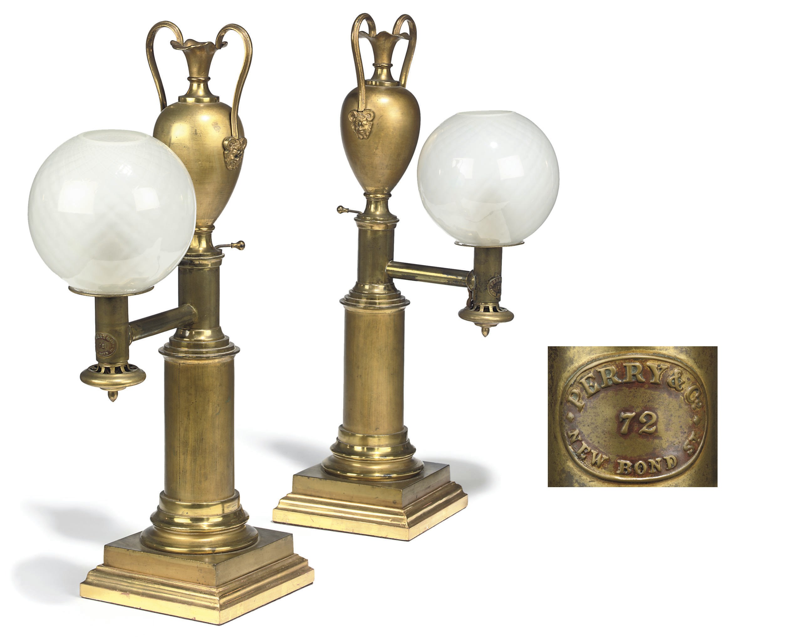 A PAIR OF WILLIAM IV COLZA OIL LAMPS