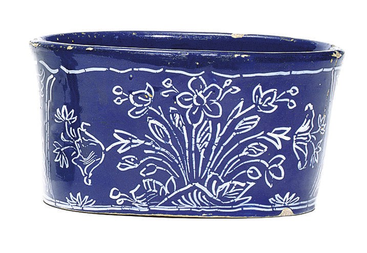 A LONDON DELFT BLEU PERSAN OVAL POTTING POT