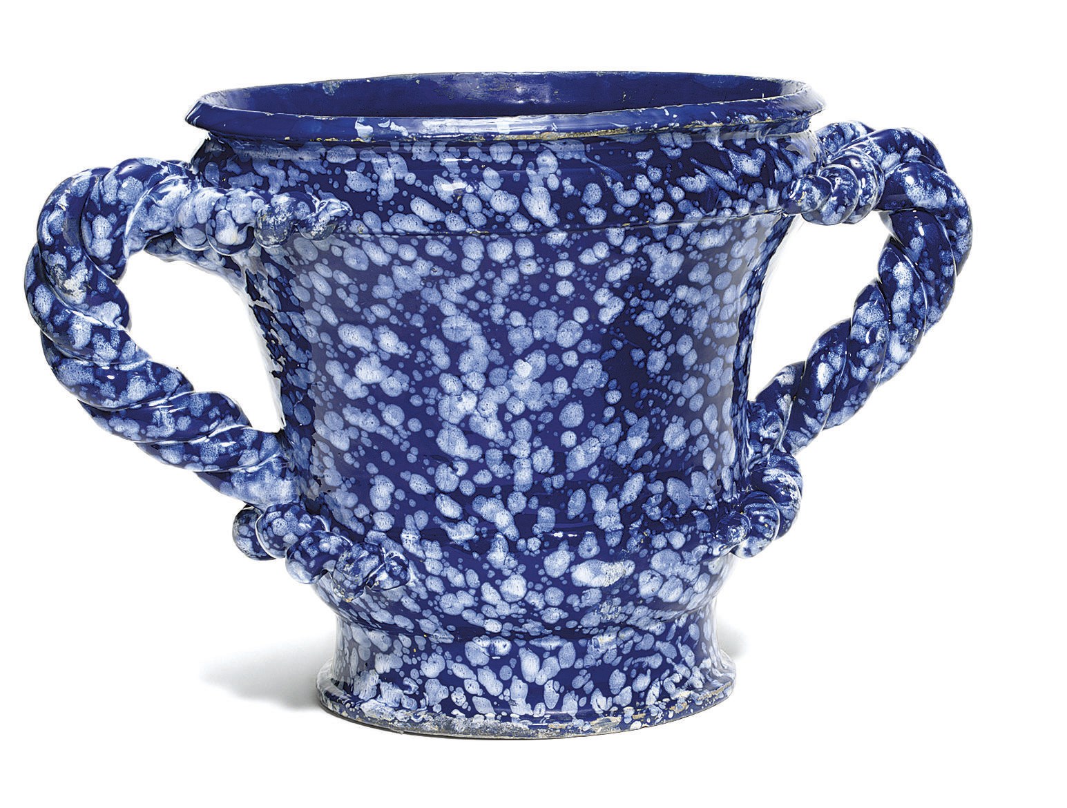 A BLEU PERSAN LARGE TWO-HANDLED FLOWER-POT