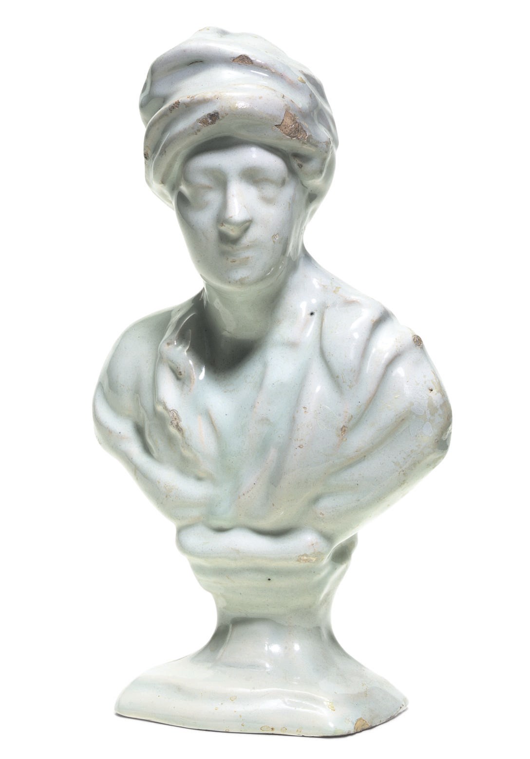 AN ENGLISH DELFT WHITE PORTRAIT BUST OF MATTHEW PRIOR