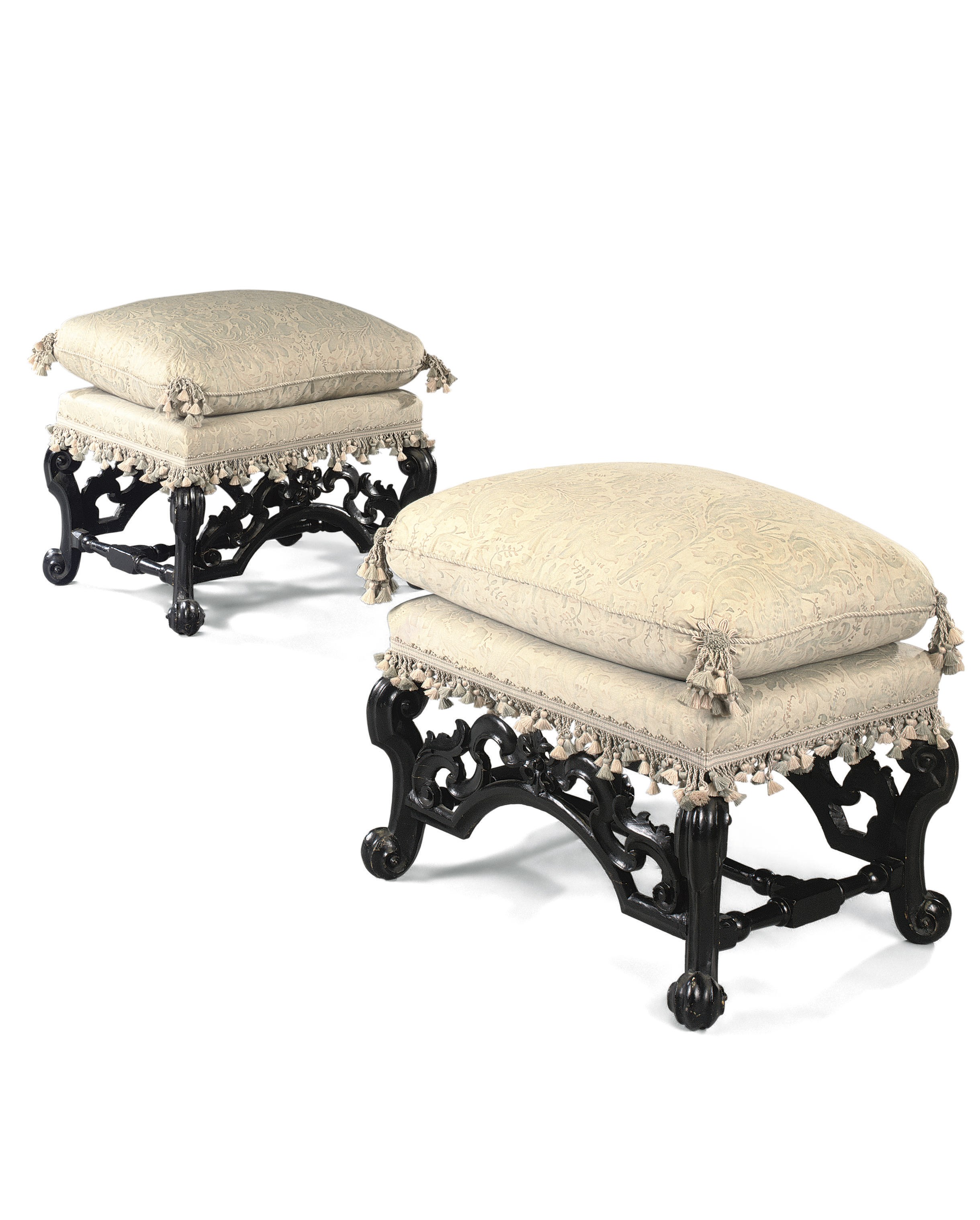 A PAIR OF WILLIAM AND MARY EBONISED STOOLS