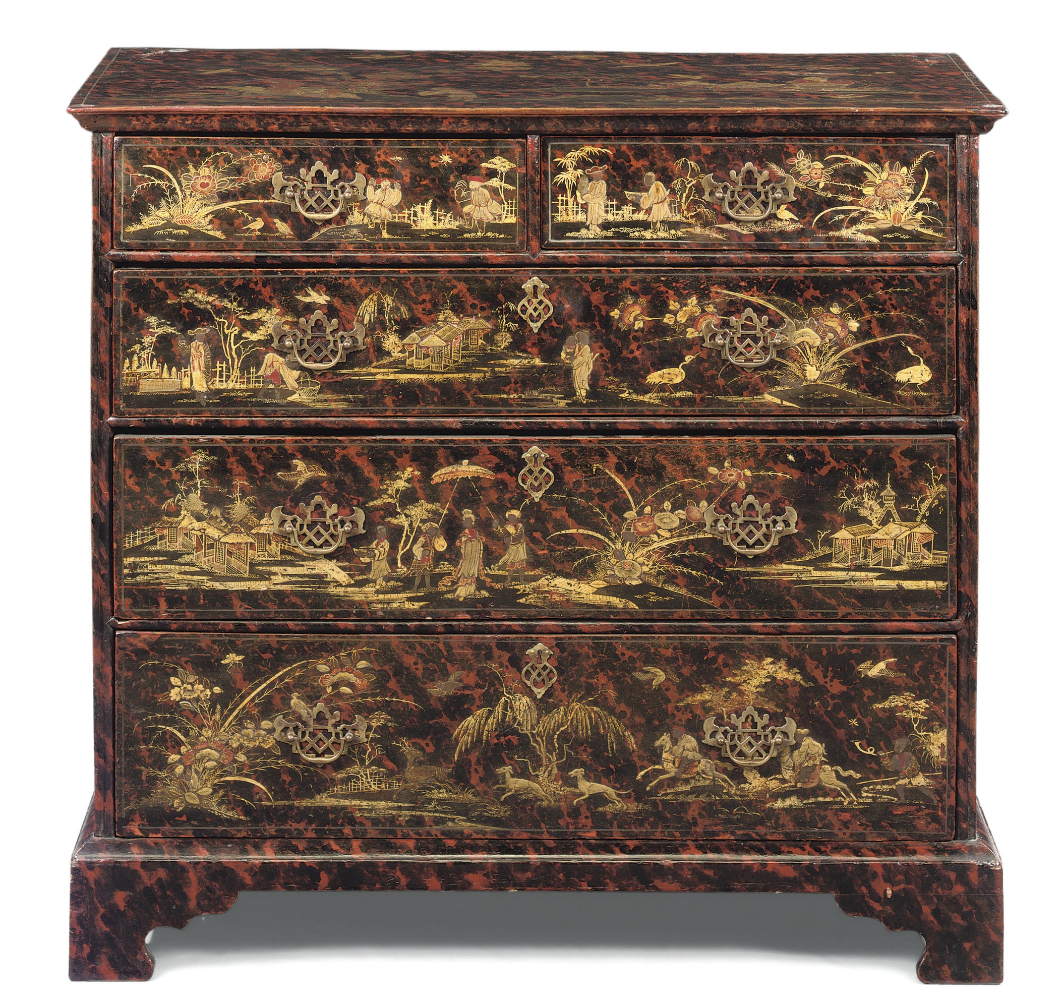 A QUEEN ANNE RED AND GILT-JAPANNED CHEST