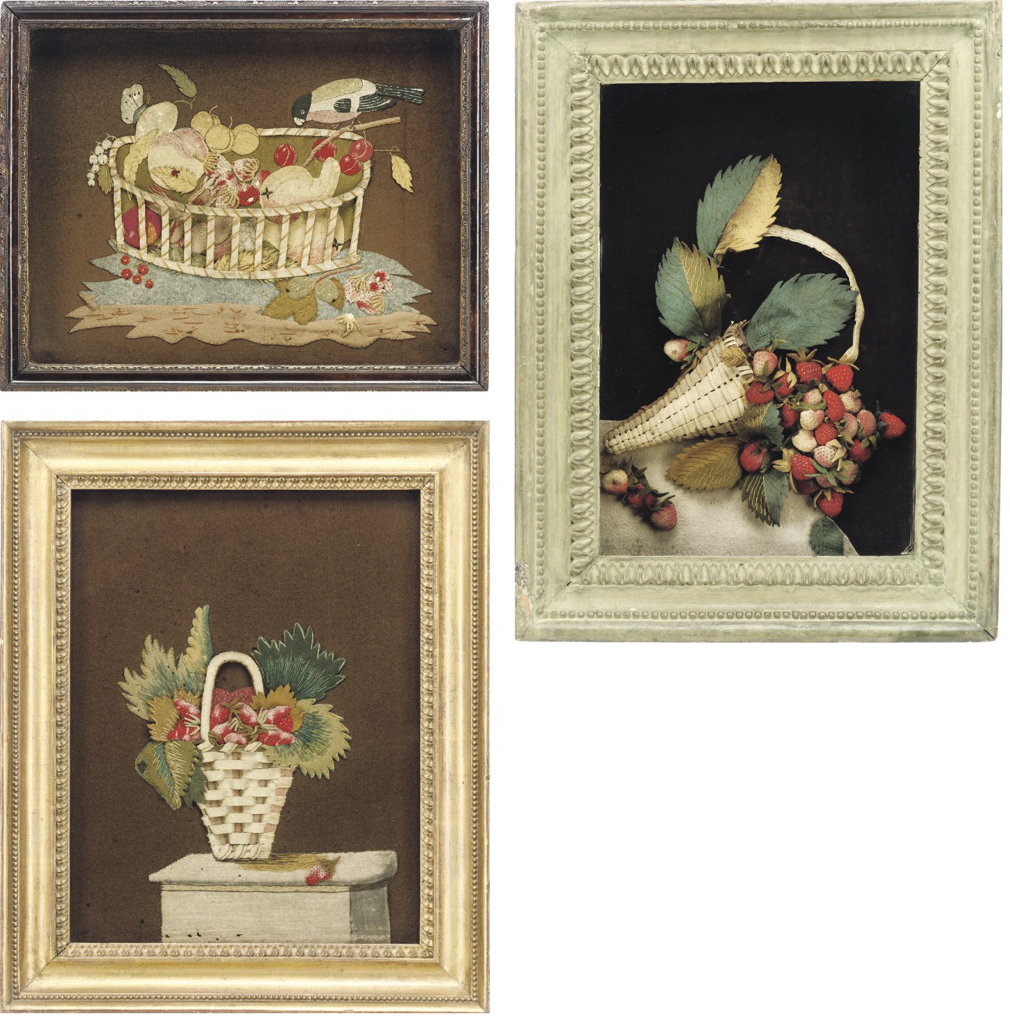 THREE ENGLISH CENTURY FELT-WORK PICTURES