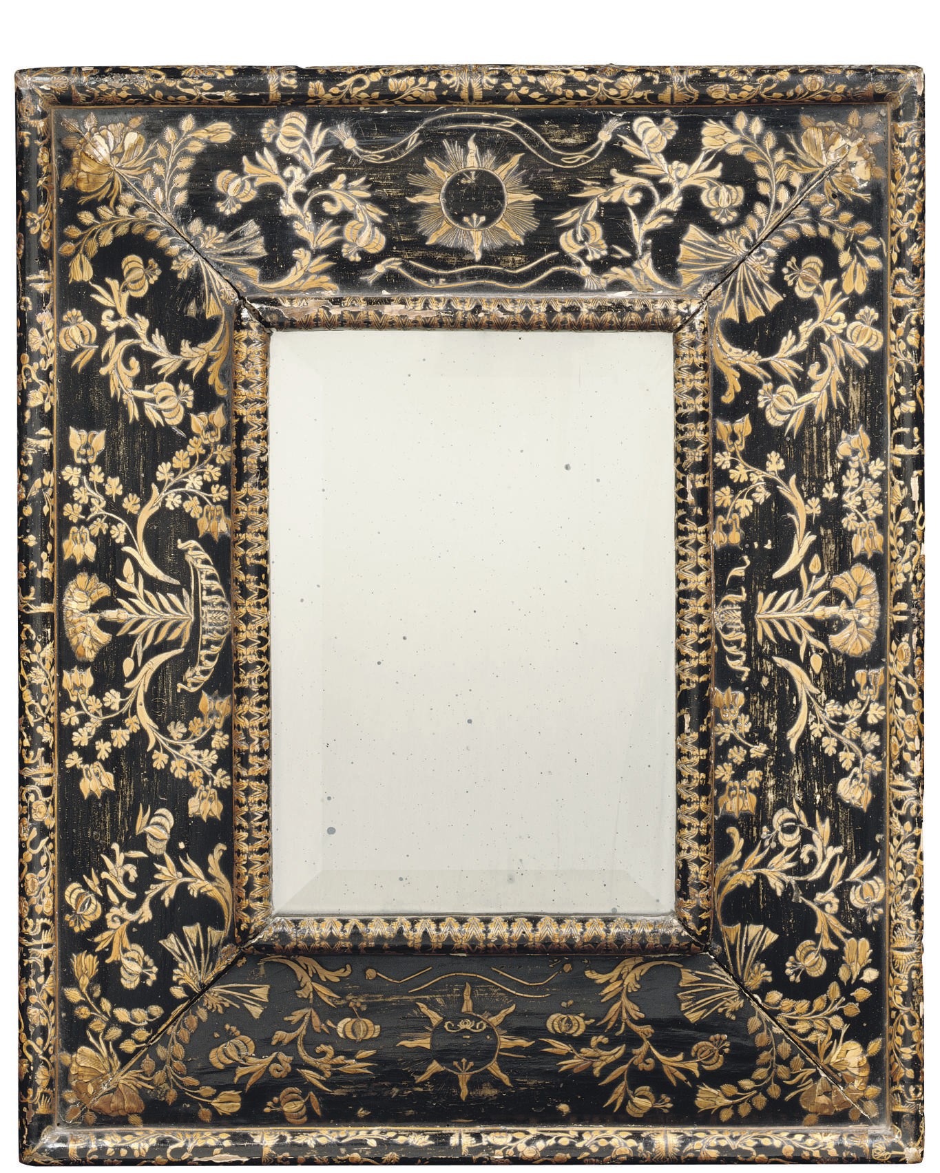 A FRENCH EBONISED STRAW-WORK ('PAILLE') MIRROR