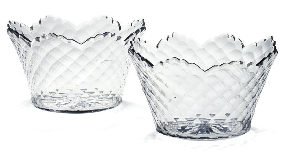 A PAIR OF GEORGE III CUT-GLASS FLARED CIRCULAR BOWLS