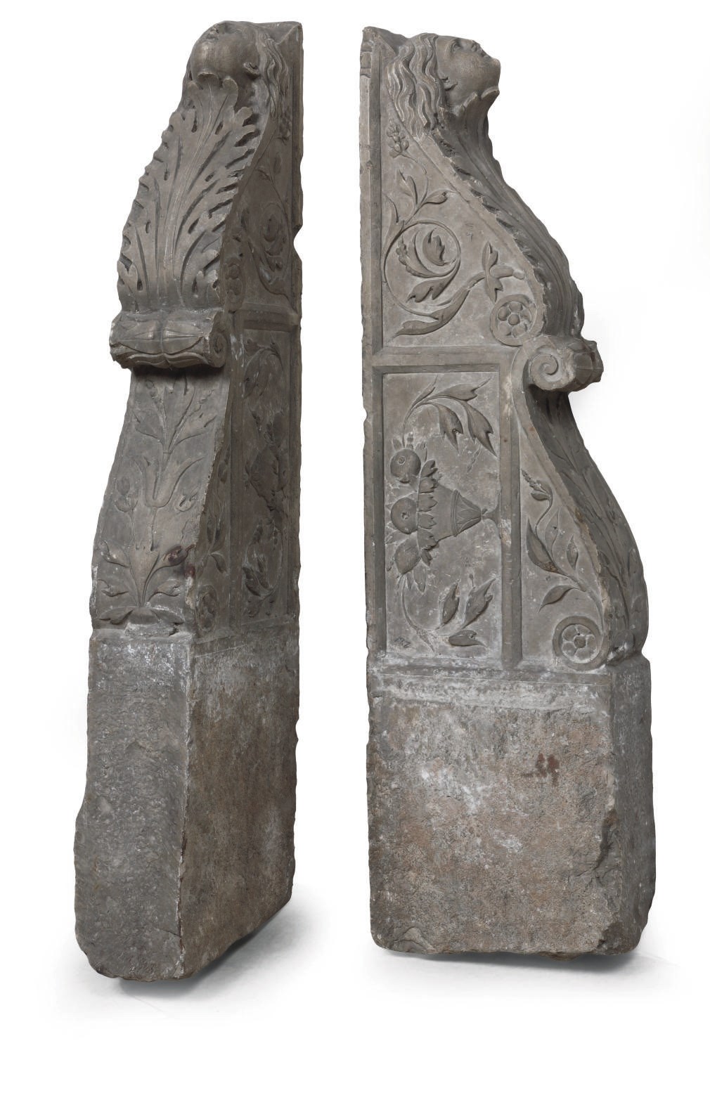 A PAIR OF ITALIAN CARVED HARDSTONE BRACKETS
