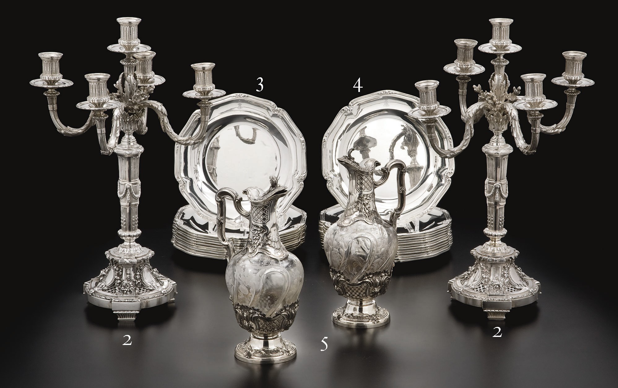 PAIRE D'AIGUIERES EN ARGENT ET CRISTAL