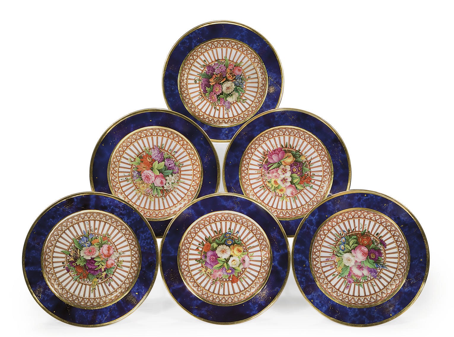 SIX ASSIETTES EN PORCELAINE DE SEVRES DU XIXEME SIECLE