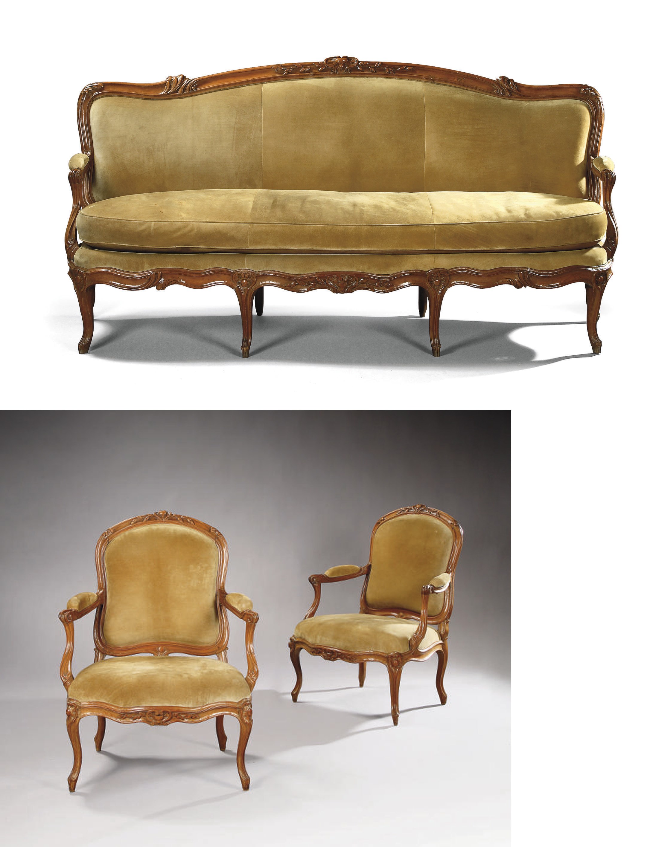 CANAPE ET PAIRE DE FAUTEUILS A LA REINE A CHASSIS D'EPOQUE LOUIS XV