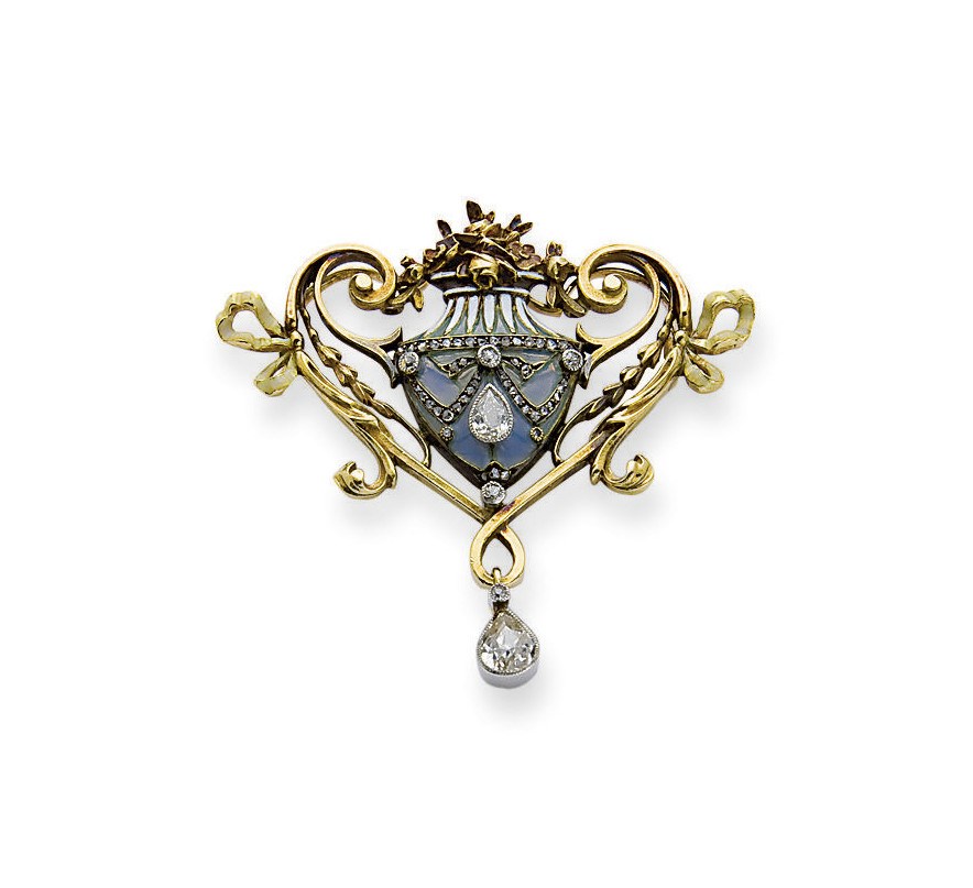 BROCHE EMAIL ET DIAMANTS, PAR LUCIEN GAUTRAIT