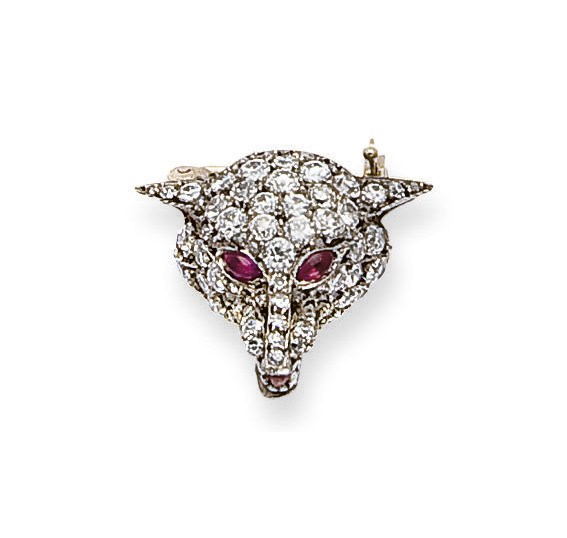 BROCHE EMAIL, RUBIS ET DIAMANTS