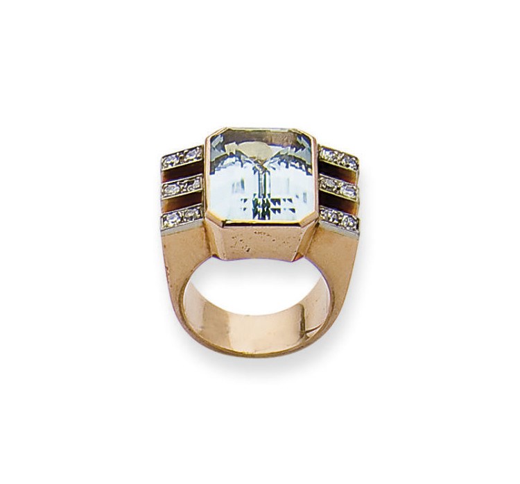 BAGUE AIGUE-MARINE ET DIAMANTS, PAR TEMPLIER