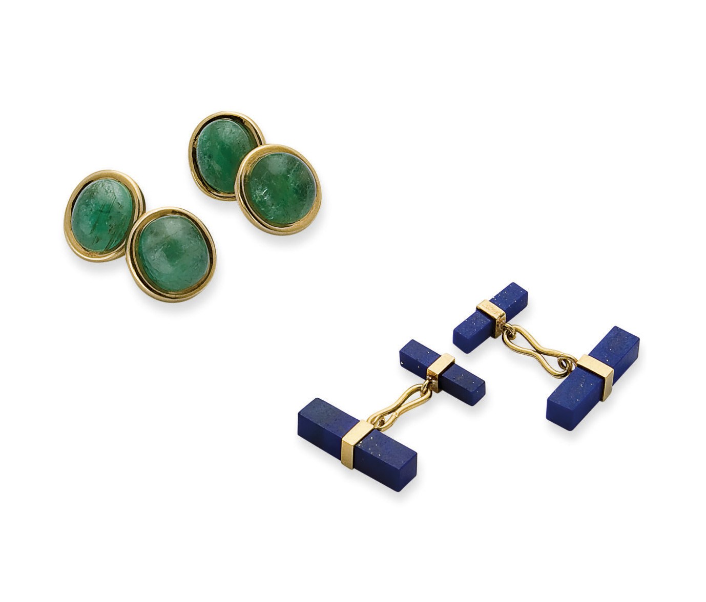 DEUX PAIRES DE BOUTONS DE MANCHETTES EMERAUDES OU LAPIS LAZULI, PAR CARTIER