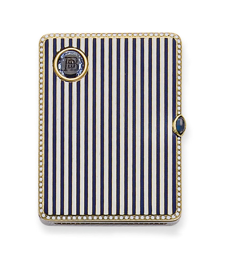 PORTE ALLUMETTES EMAIL ET SAPHIRS, PAR CARTIER