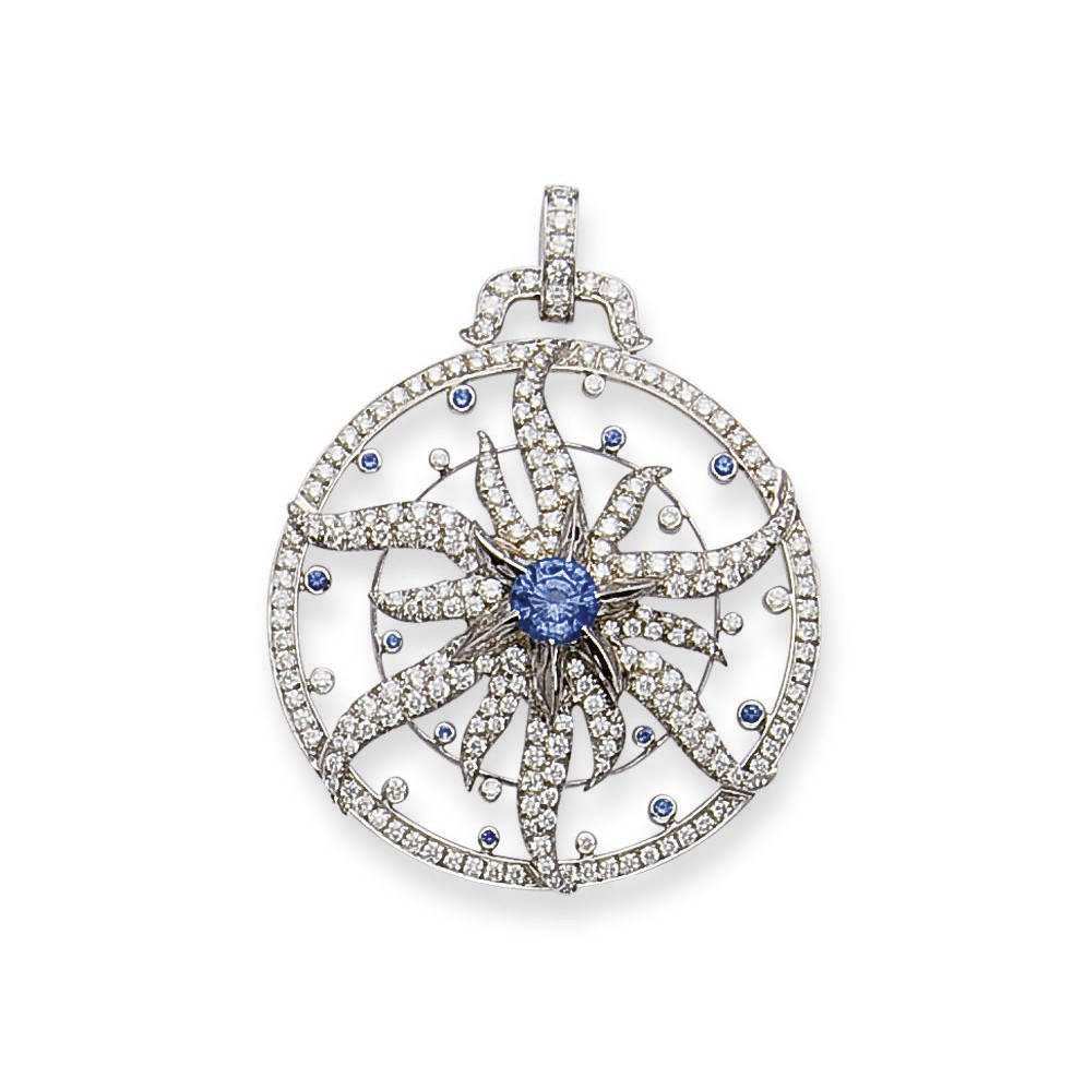 PENDENTIF SAPHIRS ET DIAMANTS