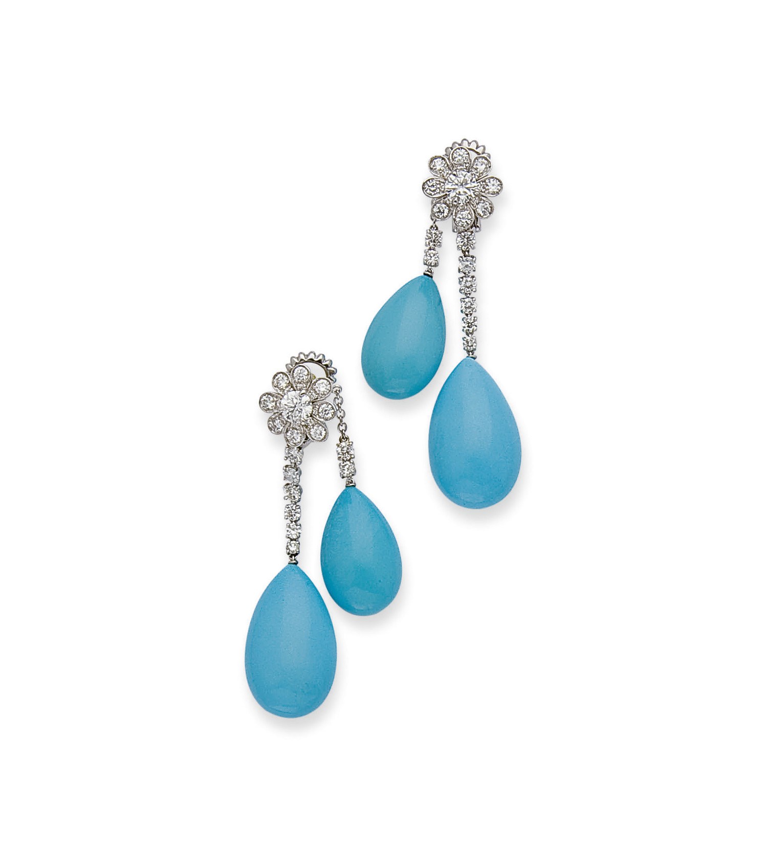 PAIRE DE PENDANTS D'OREILLES TURQUOISE ET DIAMANTS