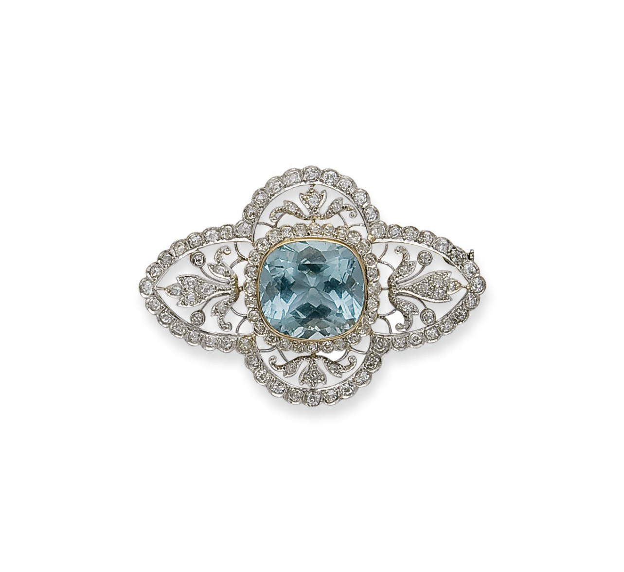 BROCHE AIGUE-MARINE ET DIAMANTS