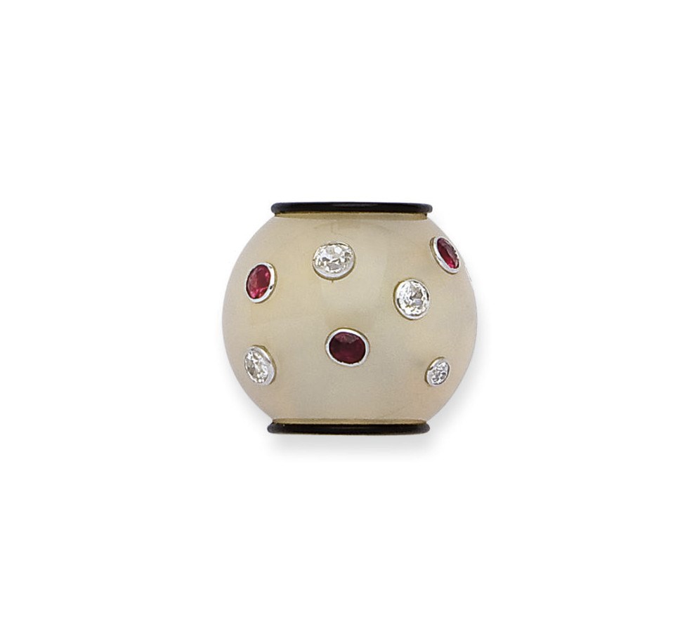 BROCHE CALCEDOINE, GRENATS ET DIAMANTS, PAR BELPERRON