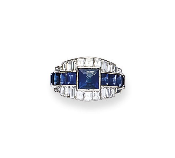BAGUE ART DECO SAPHIRS ET DIAMANTS