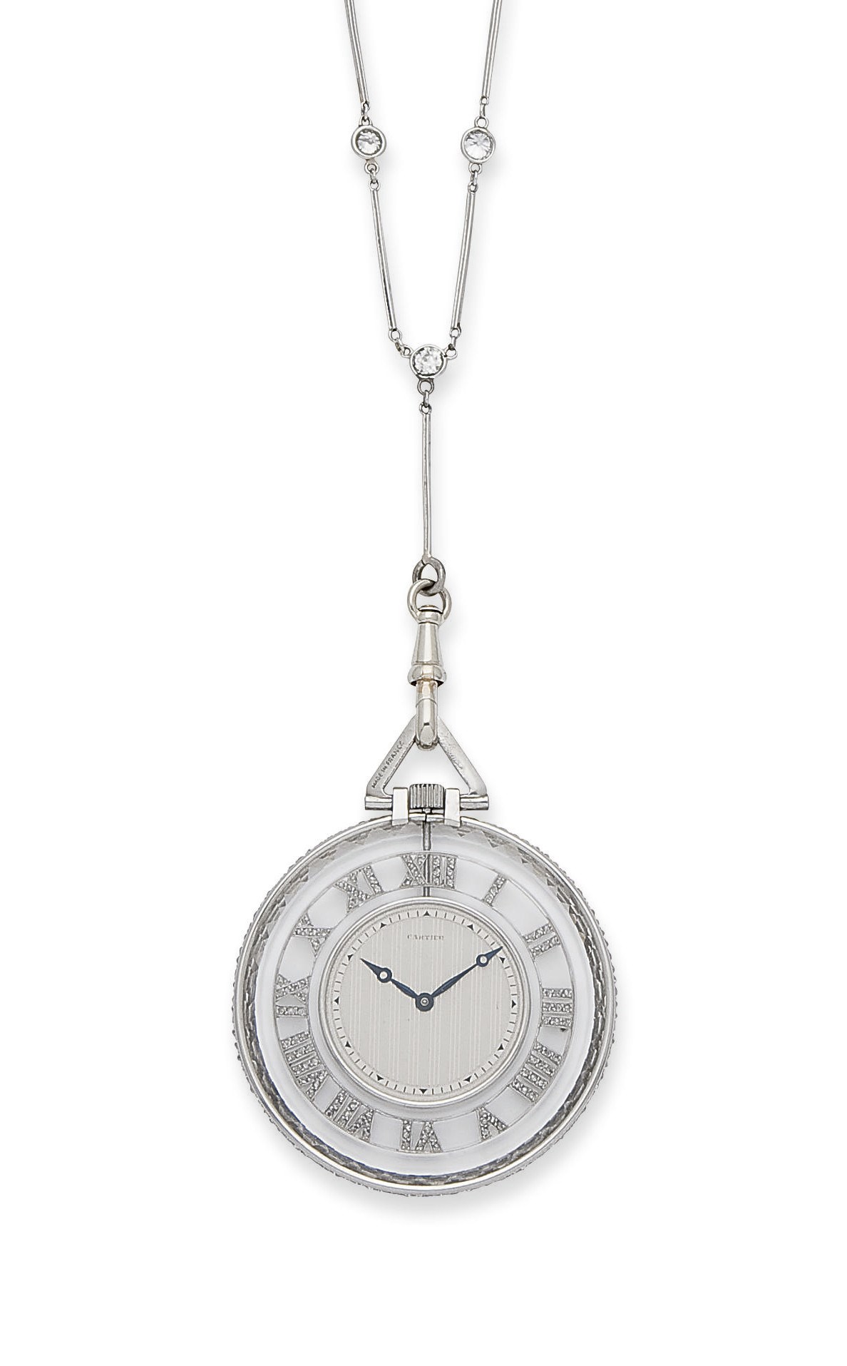 MONTRE DE POCHE ART DECO CRISTAL DE ROCHE ET DIAMANTS, PAR CARTIER