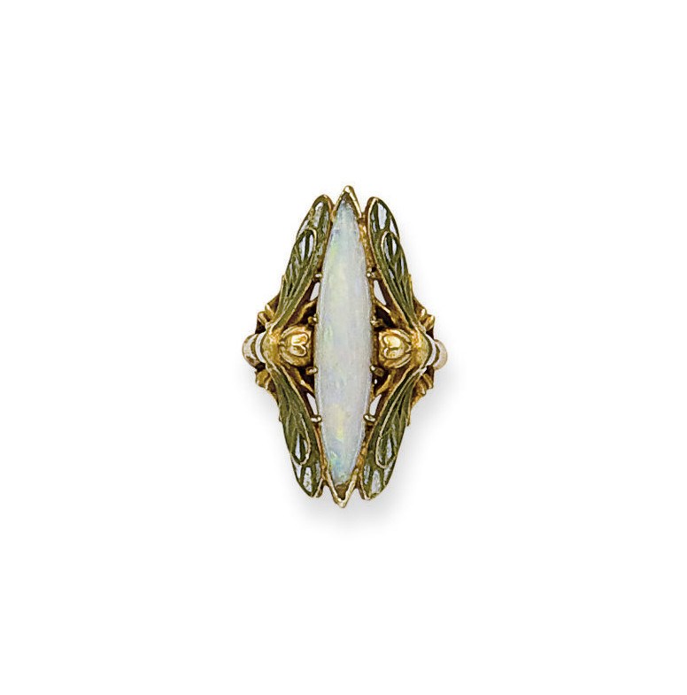 BAGUE ART NOUVEAU OPALE ET EMAIL