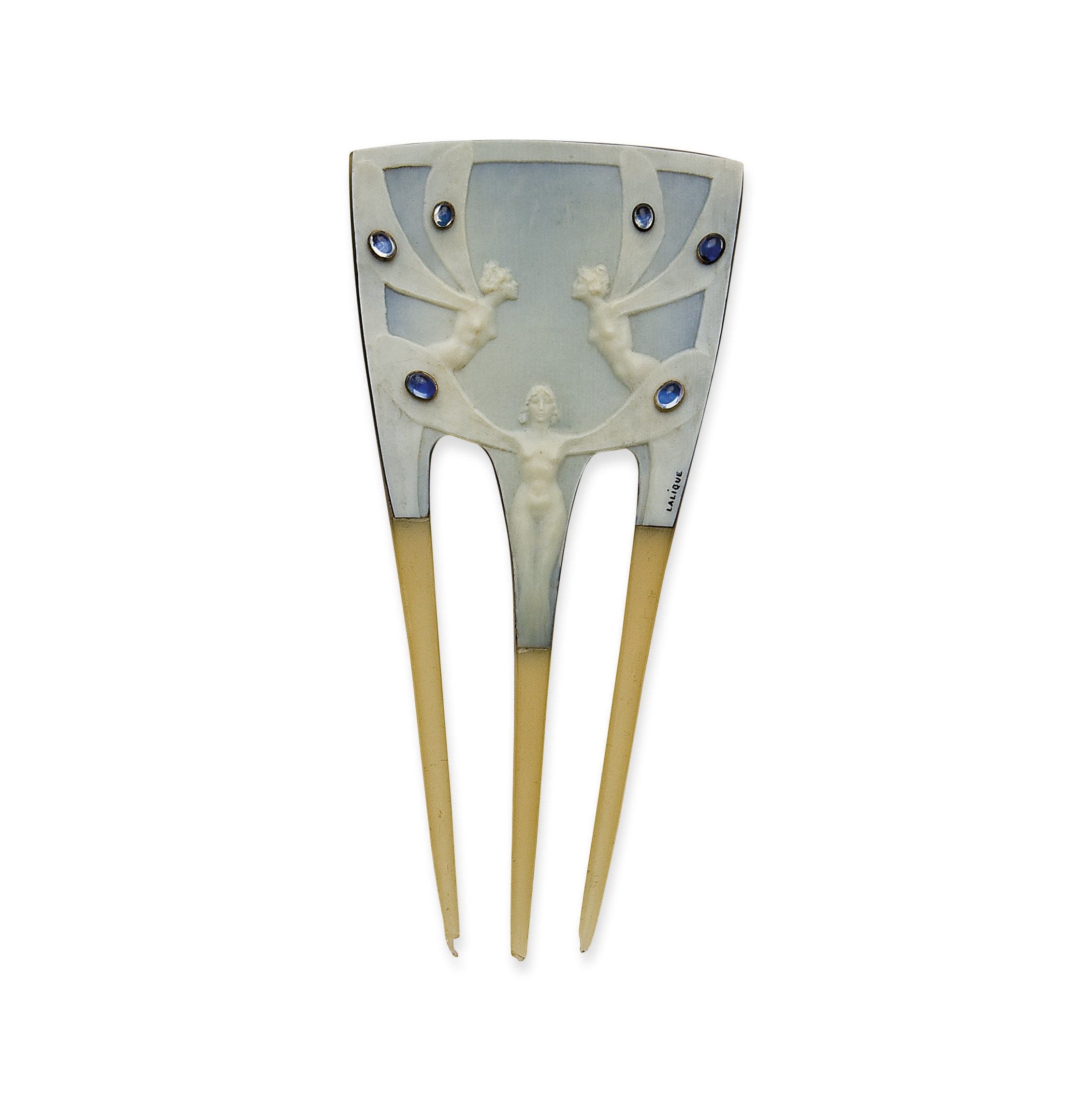 PEIGNE ART NOUVEAU CORNE, OS ET PATE DE VERRE, PAR LALIQUE