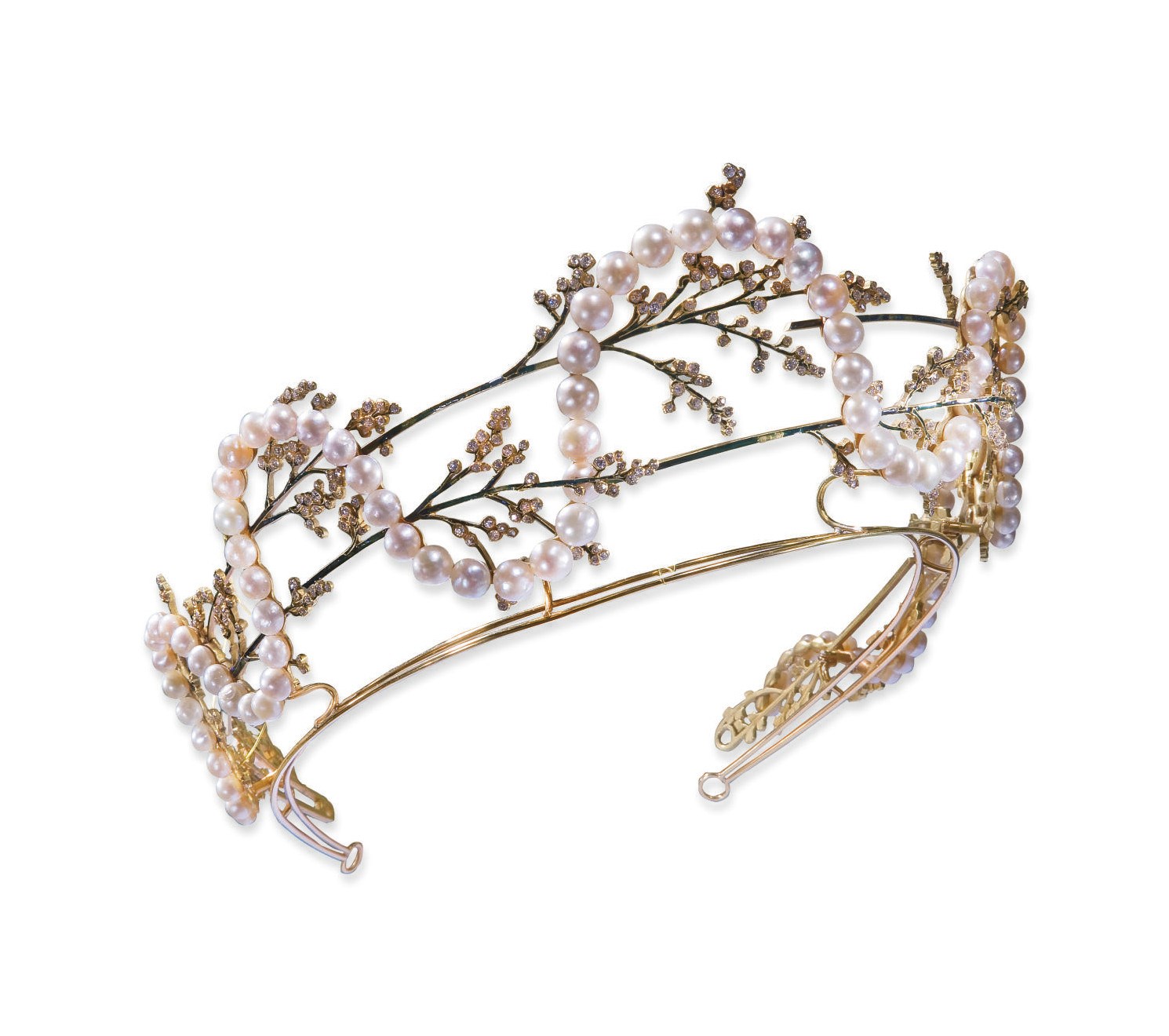 TIARE ART NOUVEAU PERLES MABE, EMAIL ET DIAMANTS, PAR LALIQUE