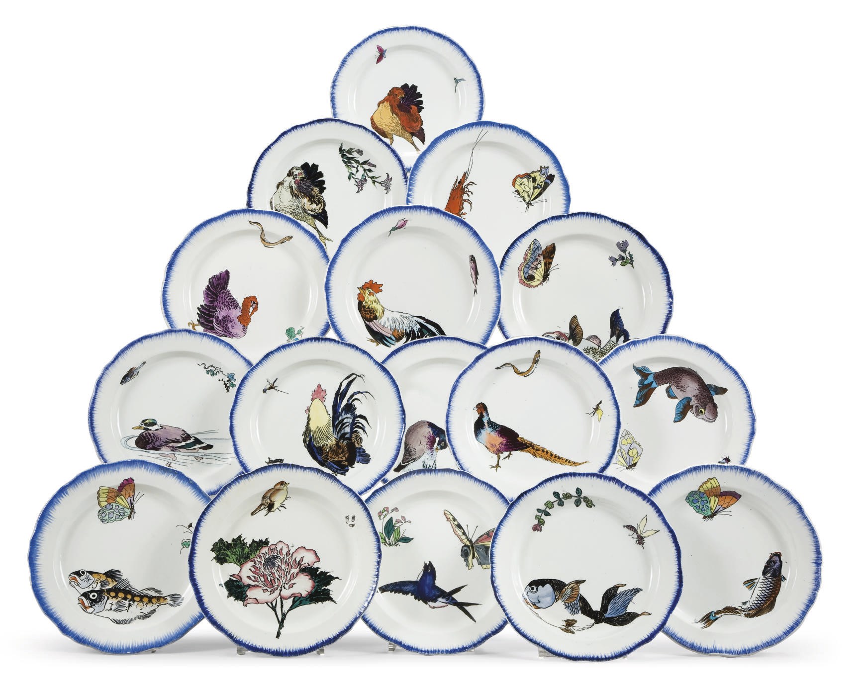 SEIZE ASSIETTES EN FAIENCE FINE DE CREIL ET MONTEREAU DE LA SECONDE MOITIE DU XIXEME SIECLE