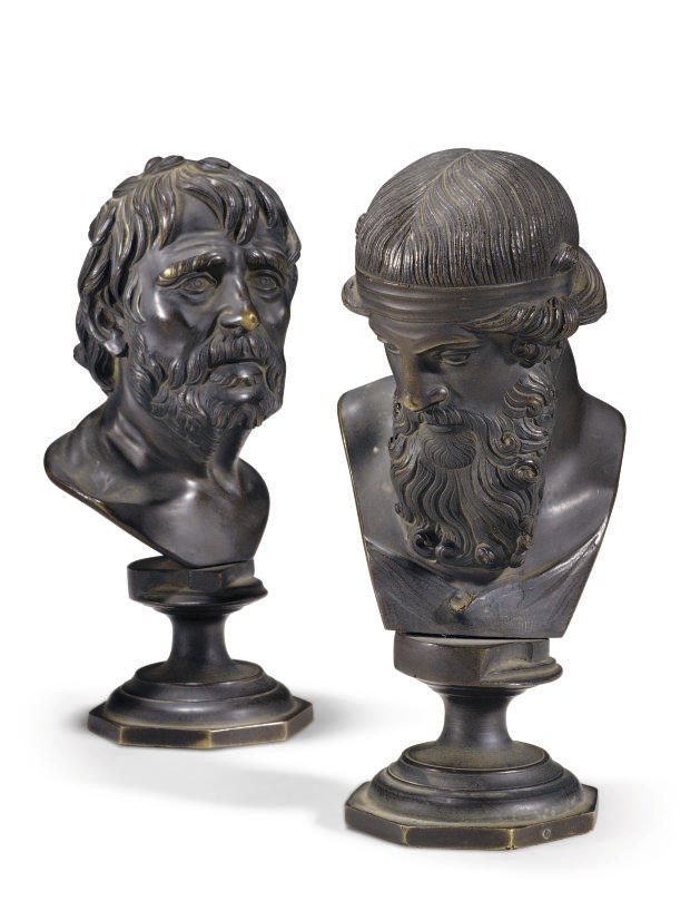 PAIRE DE TETES EN BRONZE DU XIXEME SIECLE D'APRES L'ANTIQUE