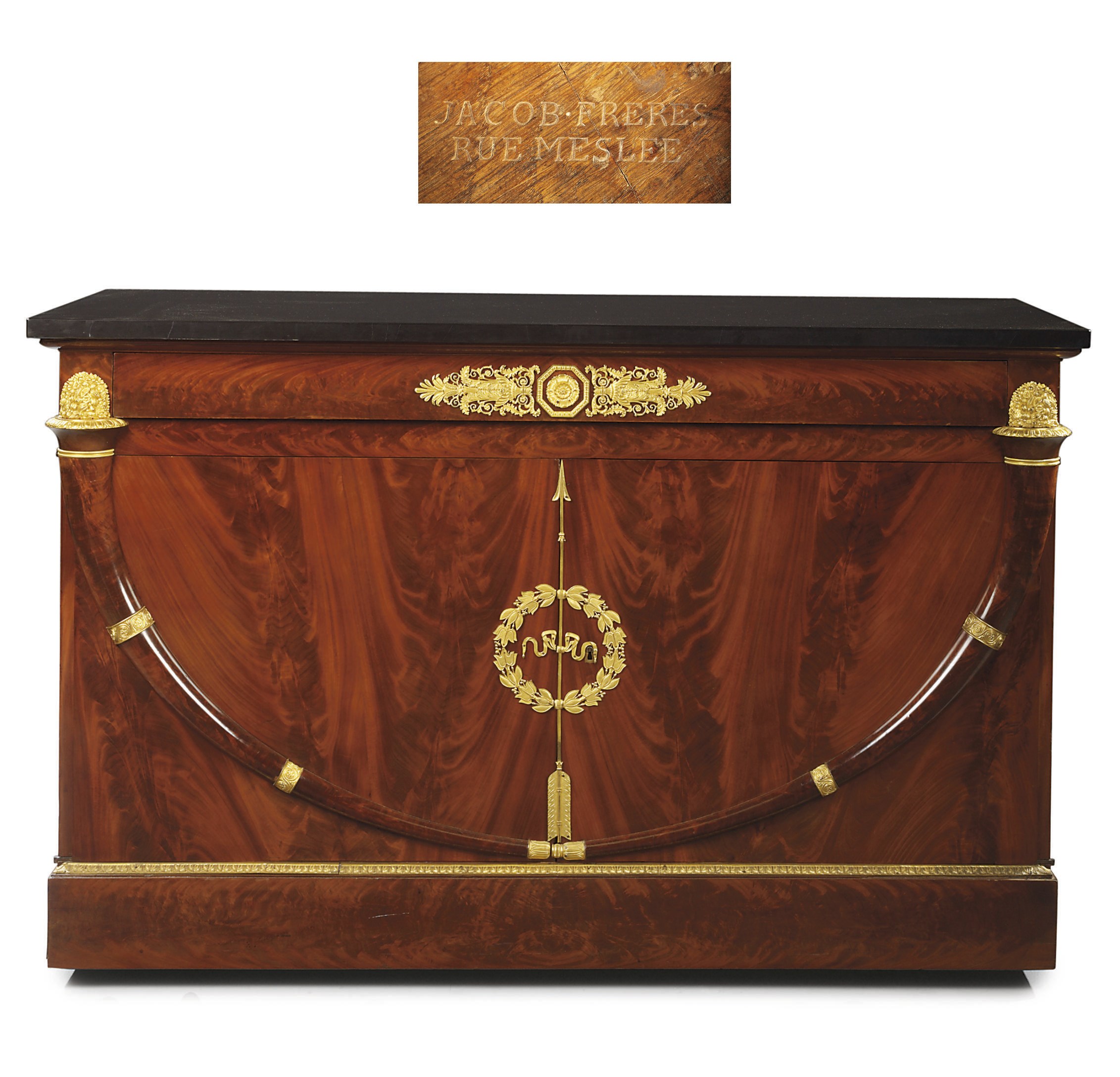 AN EMPIRE ORMOLU-MOUNTED MAHOGANY SIDE-CABINET