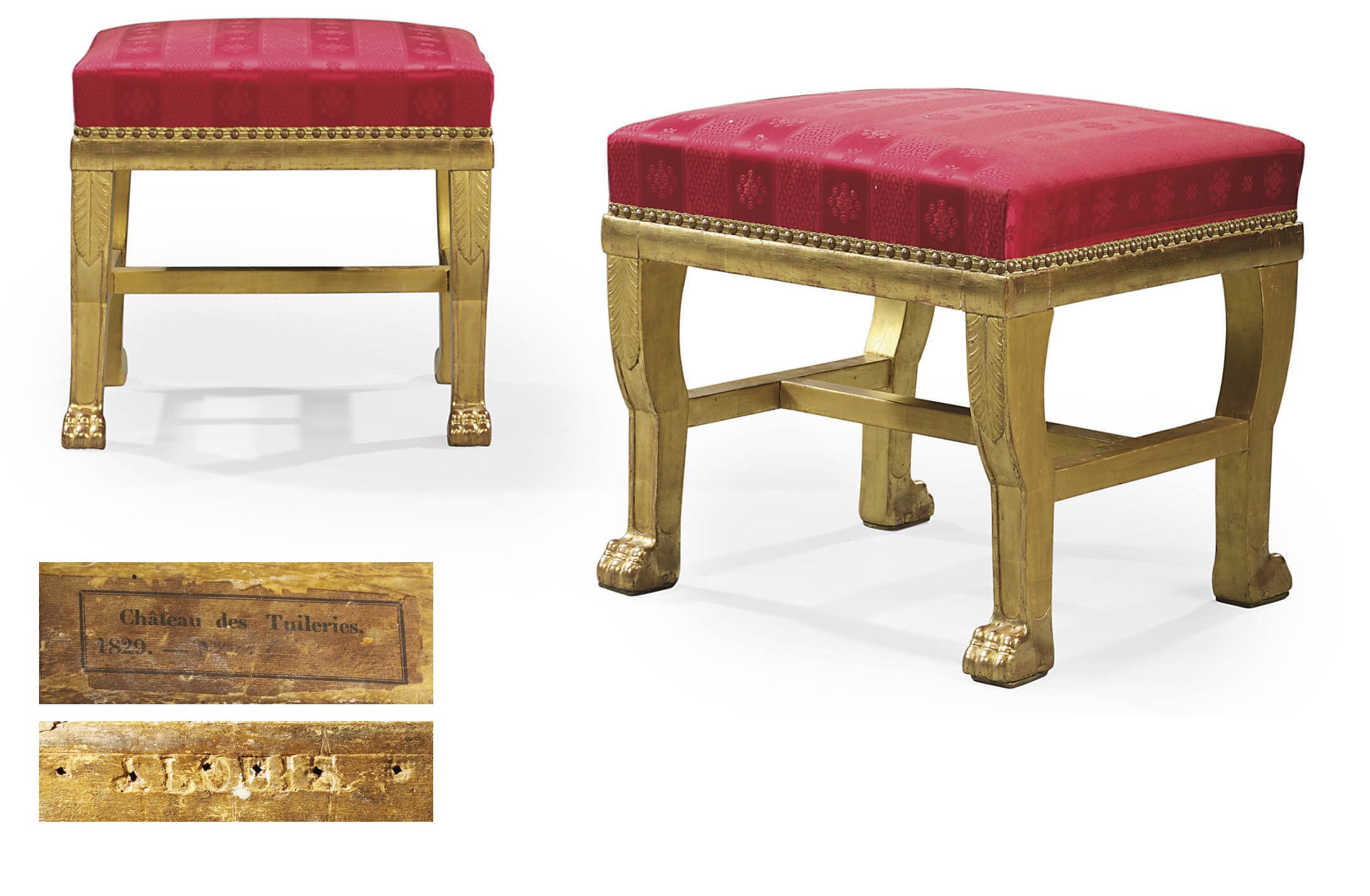 A PAIR OF EMPIRE GILTWOOD TABOURETS