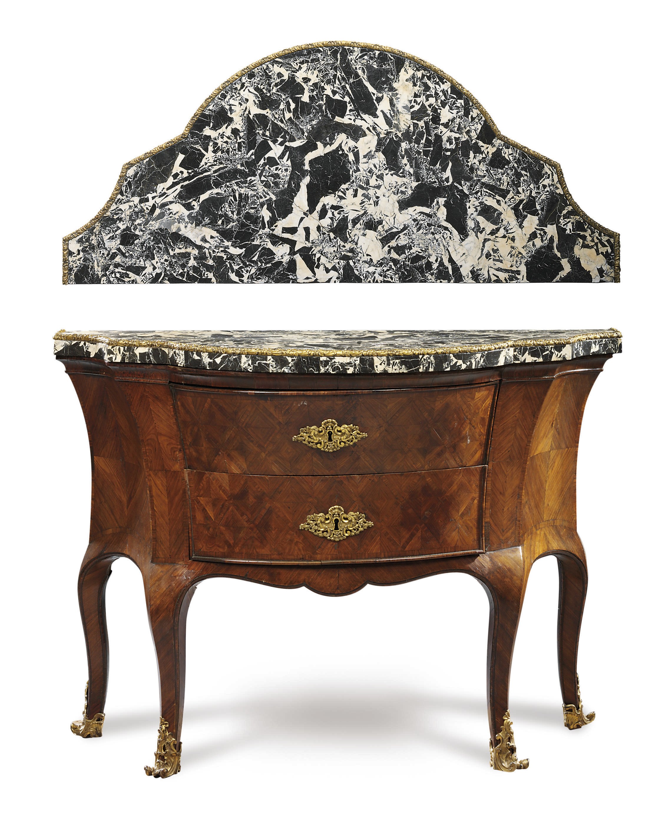 AN ITALIAN ORMOLU-MOUNTED KINGWOOD PARQUETRY COMMODE
