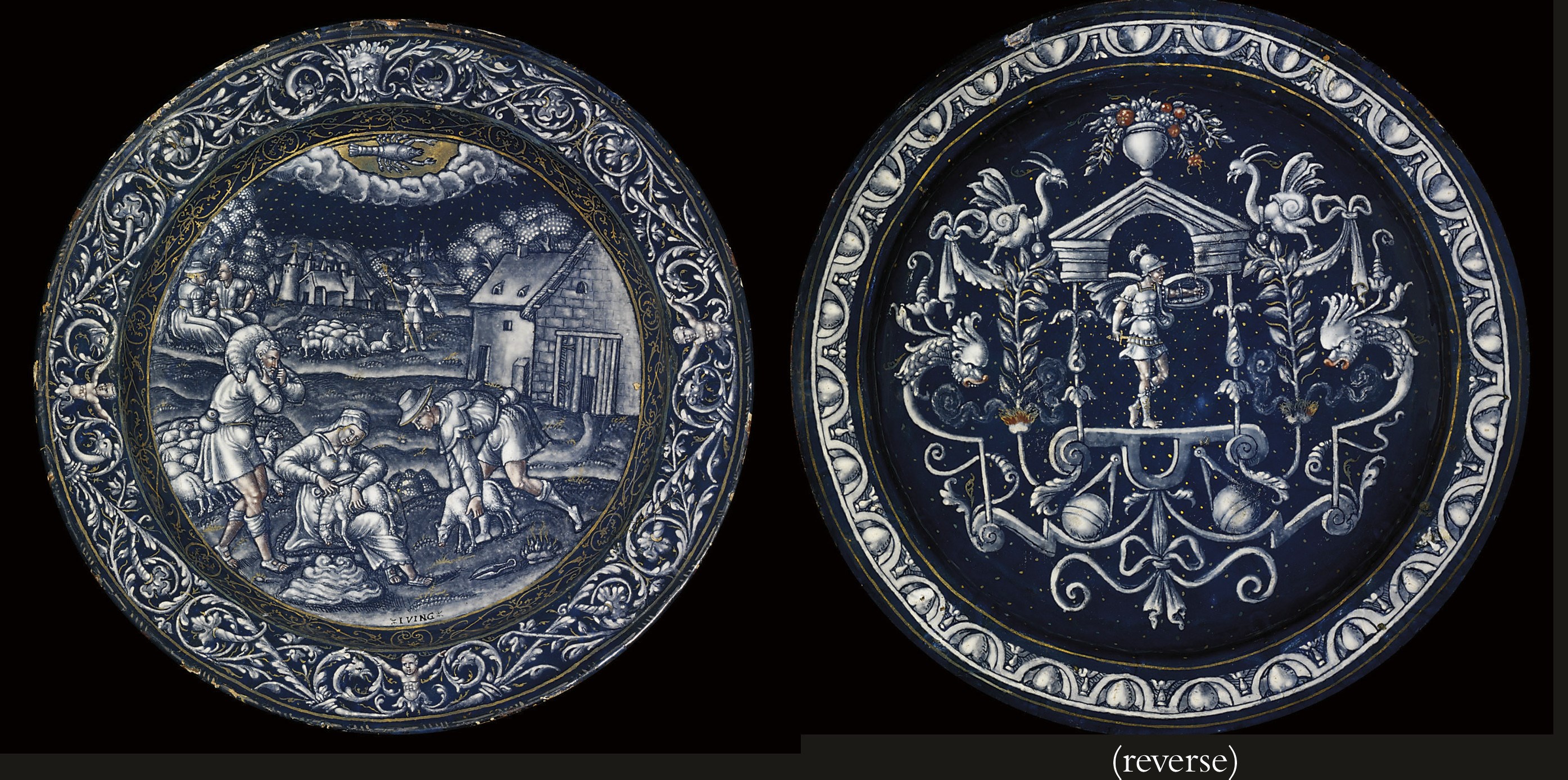 A CIRCULAR PARCEL-GILT GRISAILLE ENAMEL PLATE