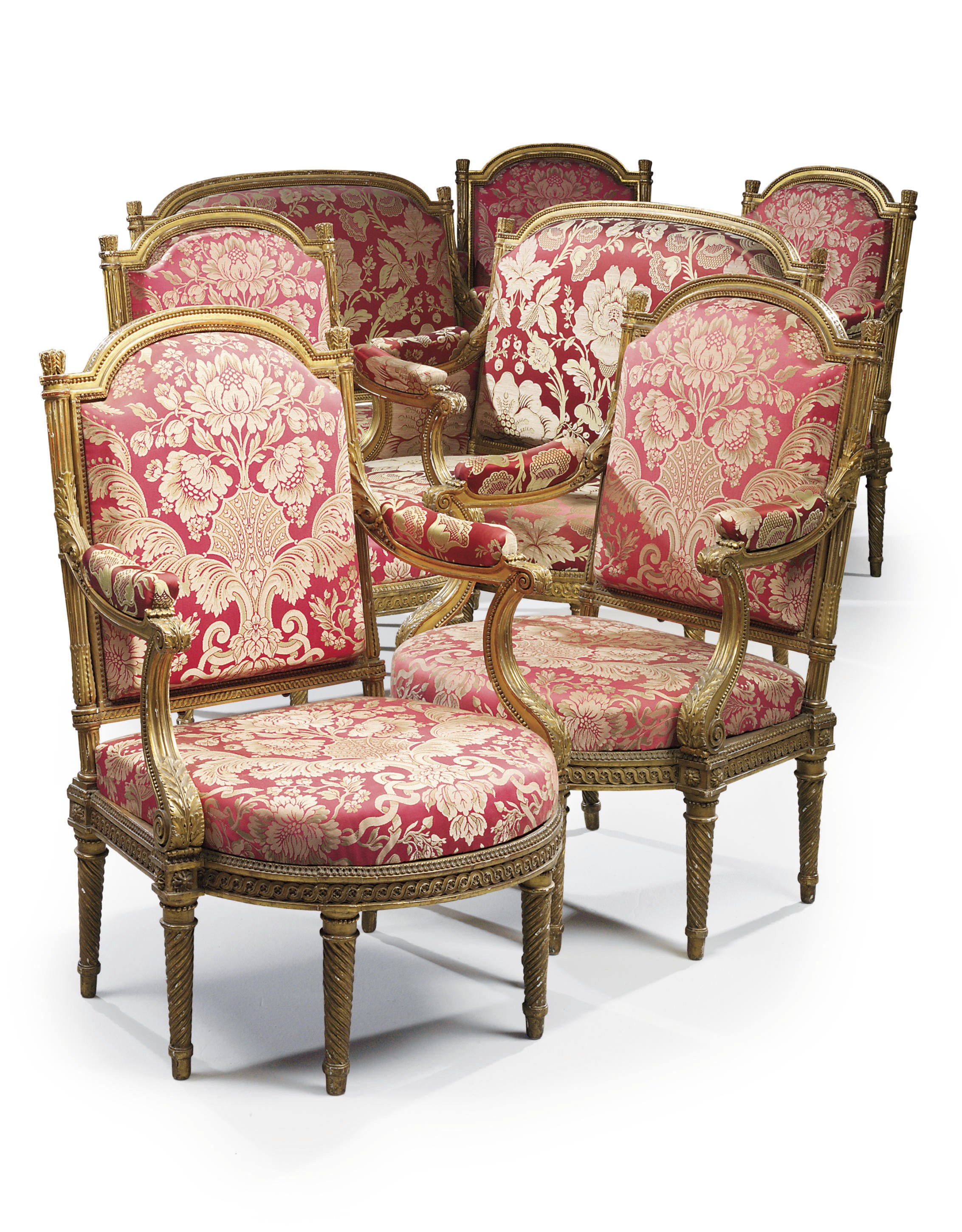A SUITE OF LOUIS XVI GILTWOOD SEAT FURNITURE