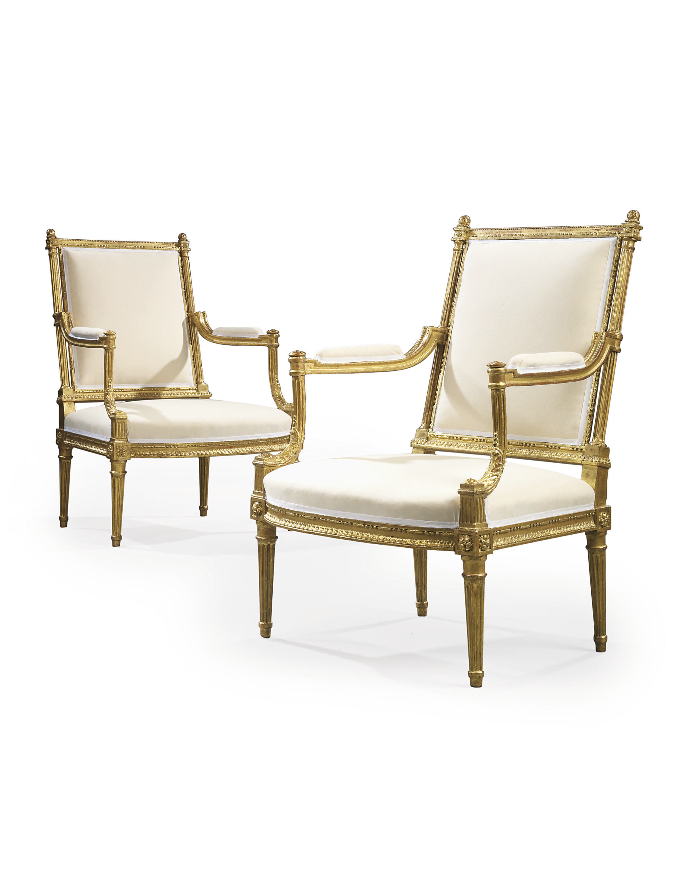 A PAIR OF LOUIS XVI GILTWOOD FAUTEUILS